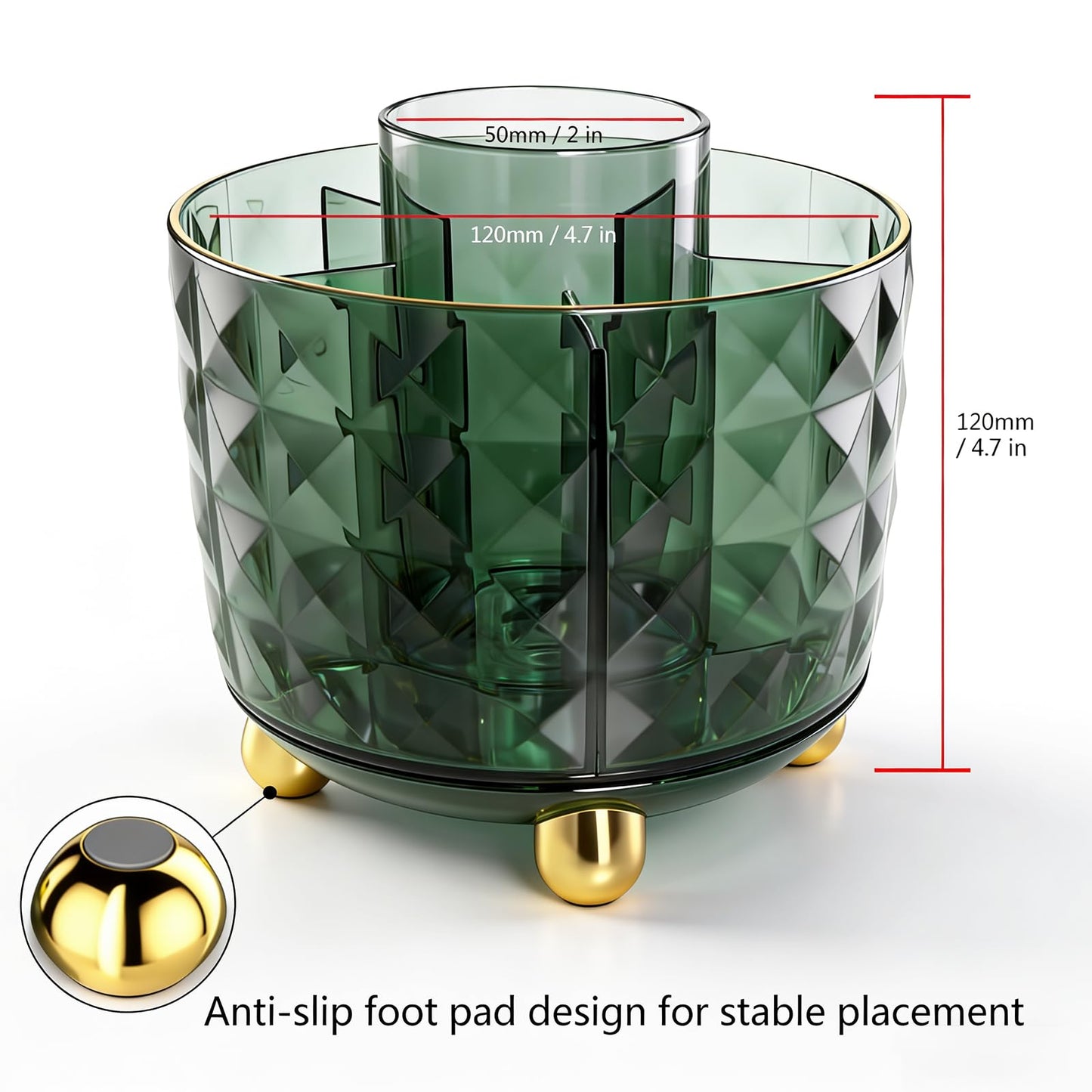 GOTOBA Dark Green Pen Pencil Holder for Desk, 360° Rotating Pen Organizer, Green Office Supplies, Cute Pen Holder, 6-Compartment Pencil Holder Rotating