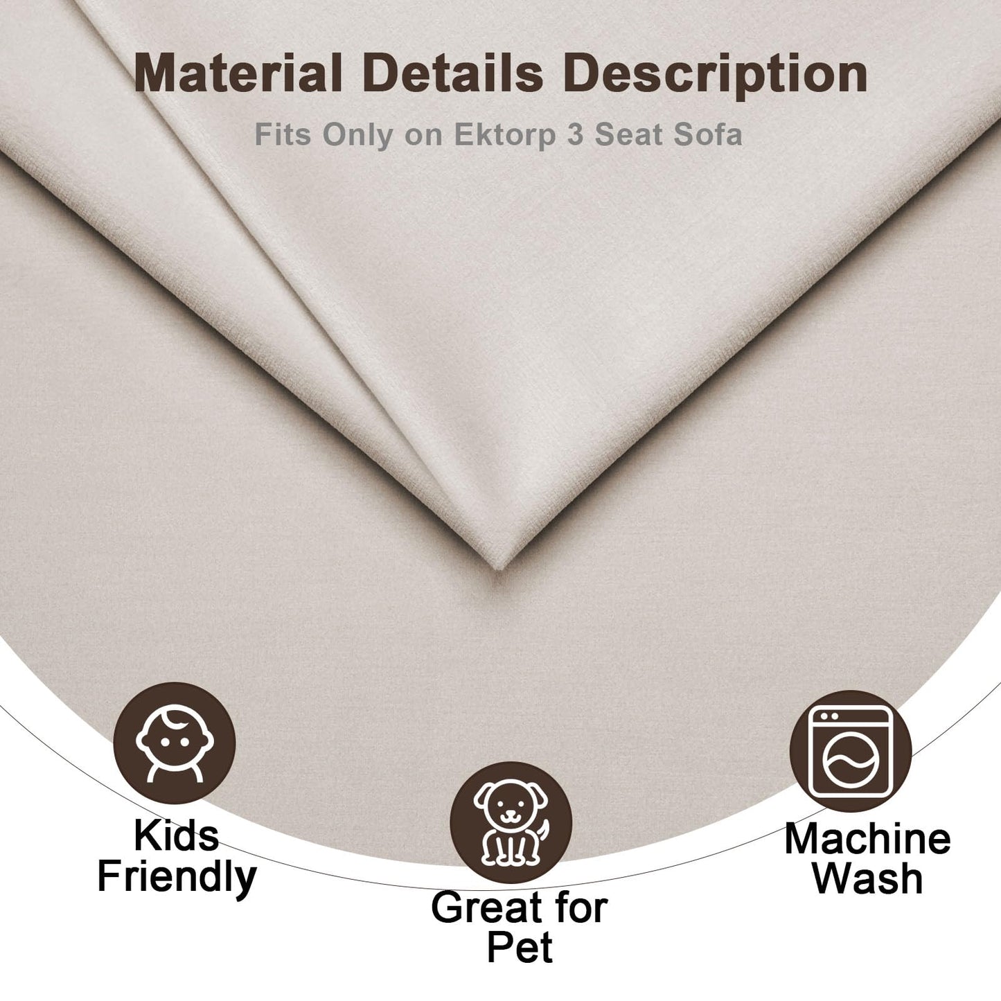 Velvet Pet-Friendly Replacement Sofa Cover Compatible for IKEA Ektorp 3 Seat Sofa Slipcovers, Couch Cover Only, 7-Piece Slipcover, Beige, Couch Cover Not Include The Sofa Body