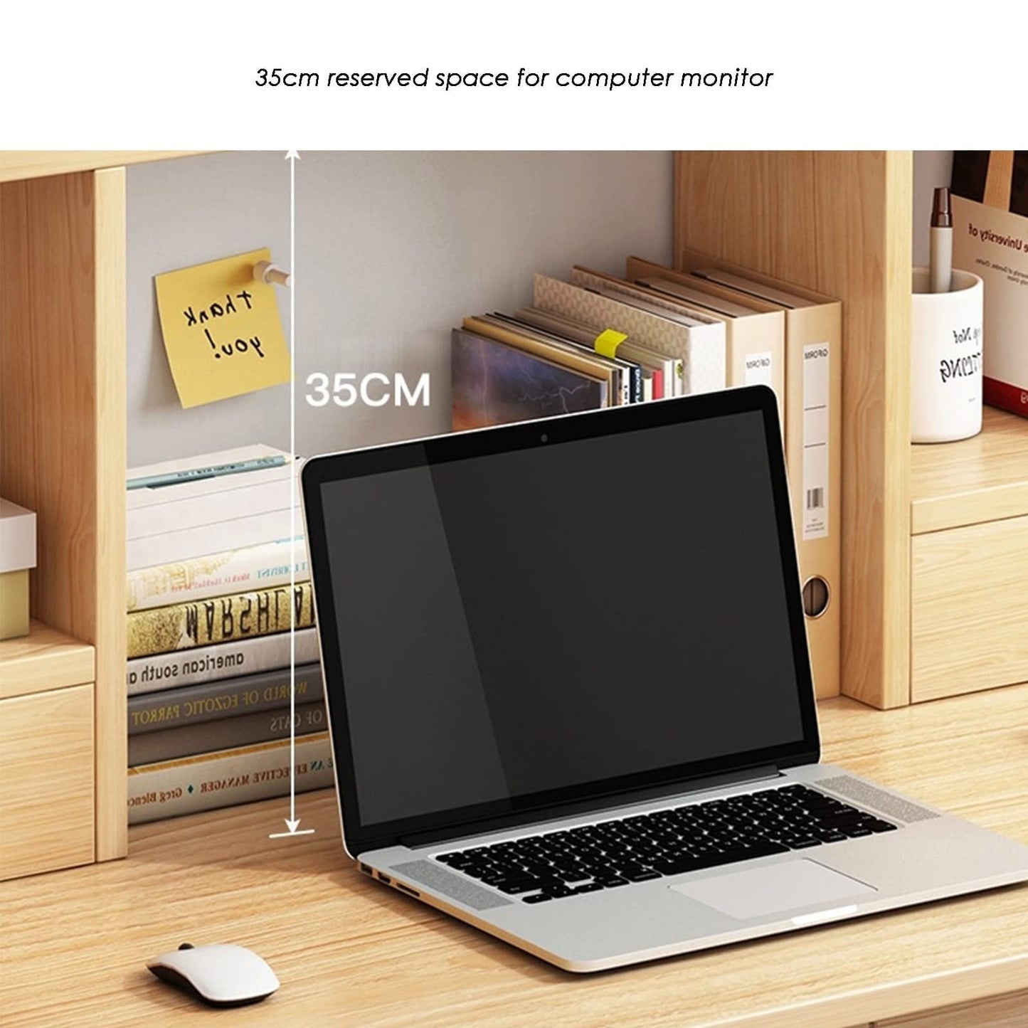 Wooden Desktop Bookshelf Desk Organizer with Drawers - 2 Layer Office Storage Shelves - Large Capacity Dressing Table Rack Organizer