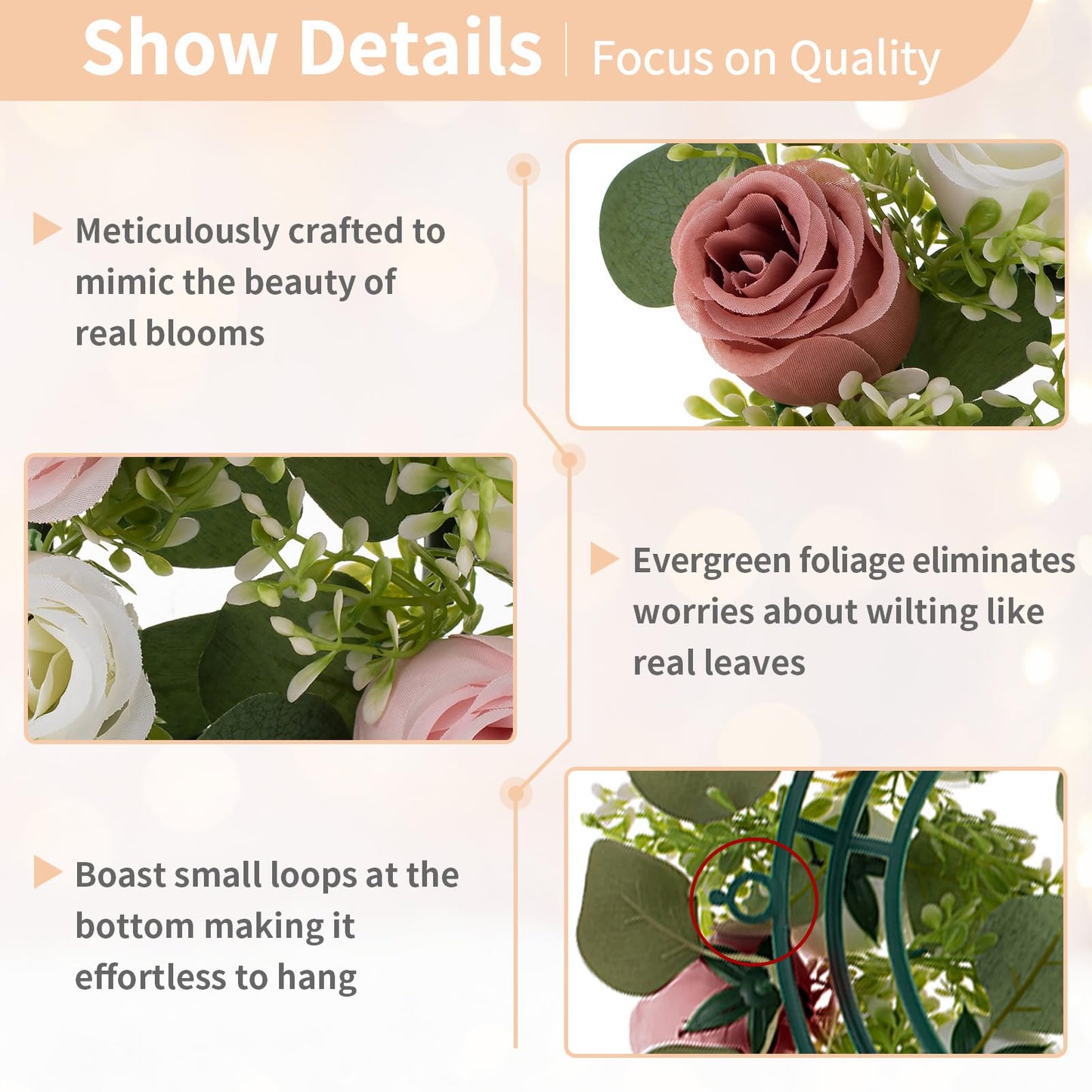 NUPTIO Flower Candle Rings for Centerpieces: 13.4 Inch Artificial Rose Wreath for Wedding Party Christmas - Dusty Rose & White Wreaths for Spring Summer Front Door Porch Table Decor 2 Pcs