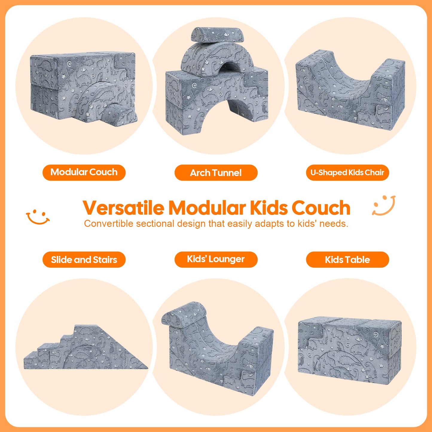 MeMoreCool Foam Climbing Toddler Couch, Modular Kids Sofa with Slide & Stair, Convertible Baby Couch for Playroom, Sectional Furniture for Crawling, Climbing, and Kids’ Play