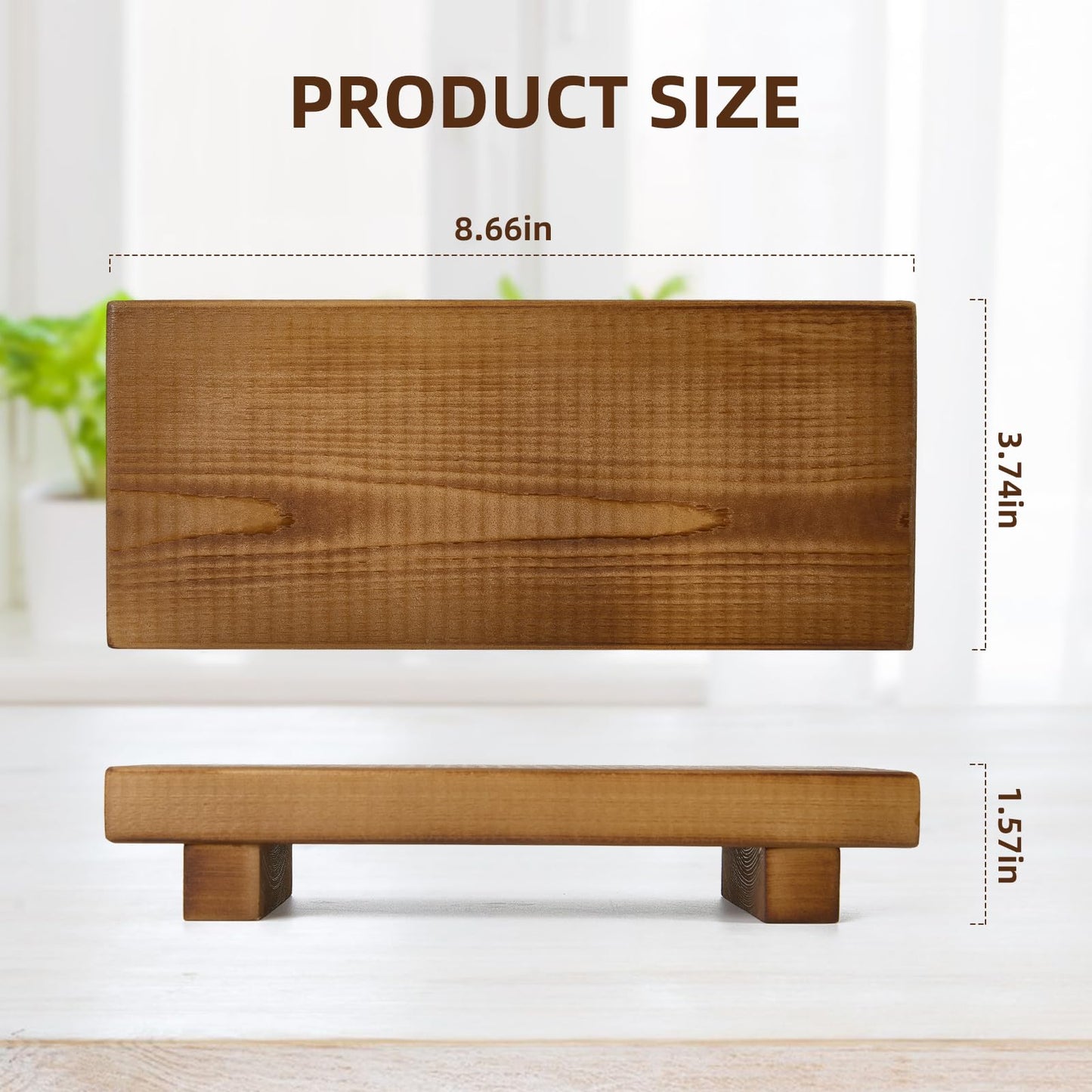 Wood Riser Soap Stand, Wooden Tray for Bathroom Counter, Kitchen Sink Stand for Soap, Pedestal Stand for Table Display, Home Decor, Footed Tray(8.66x3.54 Inch)