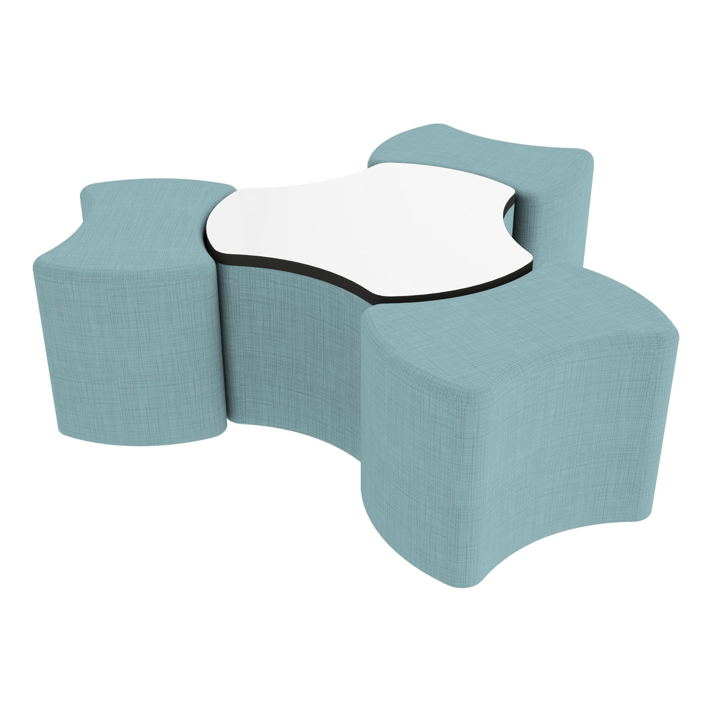 FDP Pro Series Ottoman and Dry-Erase Table Top Set, 18" Height Collaborative Commercial Furniture for Hotel Lobby, Office, School, Restaurant, Library, Waiting Room (4-Piece) - Sky Blue/White/Black