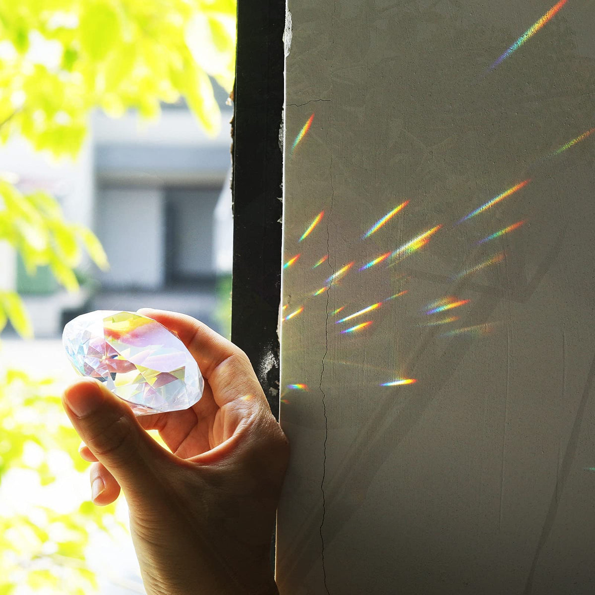 Bundle of 1pc 100mm AB-Coated Crystal Diamond Paperweight and 4pc AB Coated Crystal Diamond Suncatcher Rainbow Maker