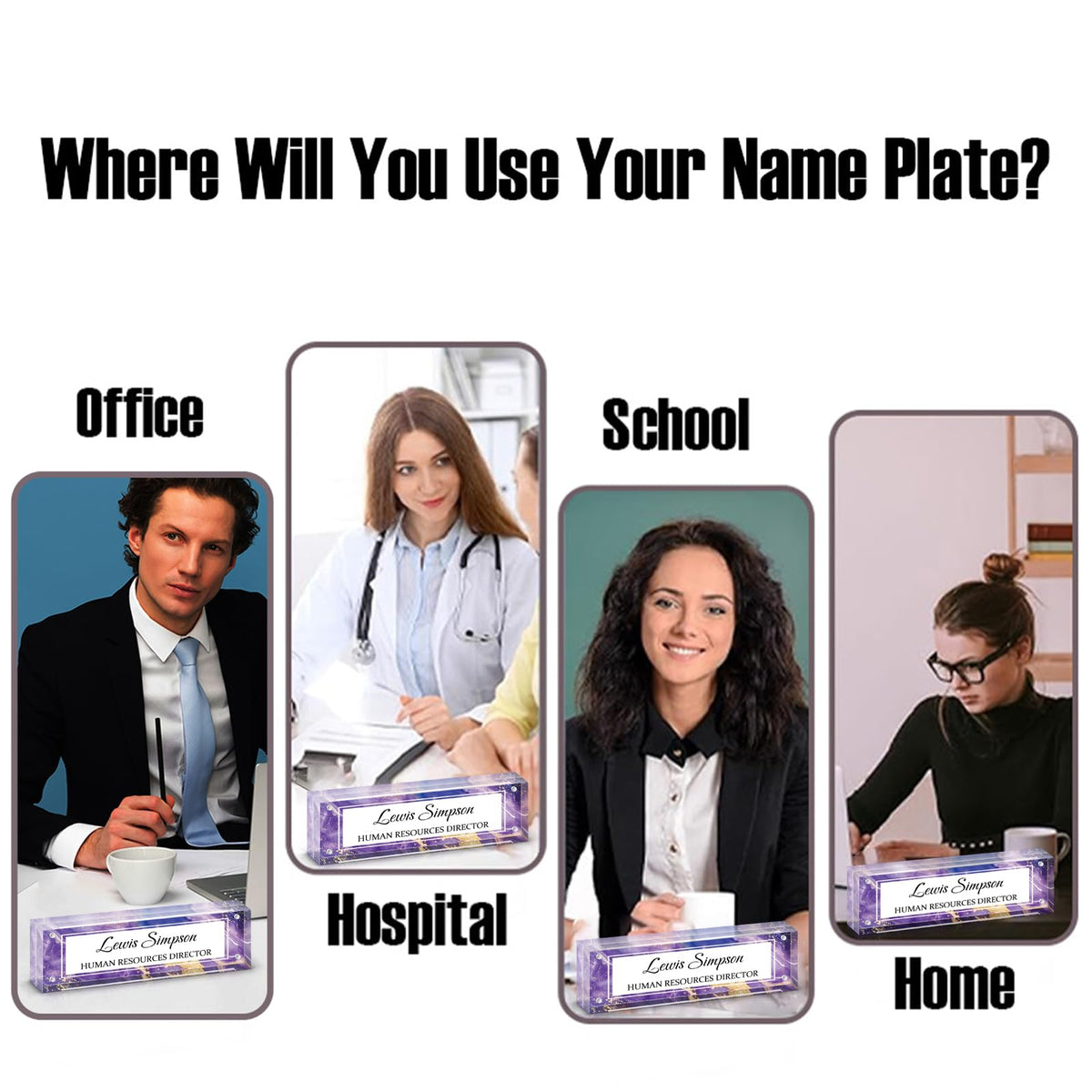 HETOOSHI Desk Name Plate Personalized, Desk Double sided pattern Name Plate Personalized Office Desk Decor for Women and Men , Teacher Nurse Boss Employee Appreciation Gifts (Purple marble, fixed pattern)