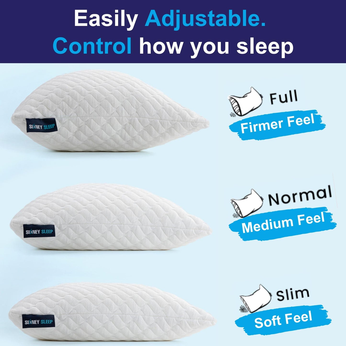 Sidney Sleep Adjustable Curved Pillows for Neck and Shoulder Support with Extra Shredded Fill - Cervical Contour Pillow for Side and Back Sleepers. Queen Size 19" x 29" CertiPUR-US Certified (Magenta)