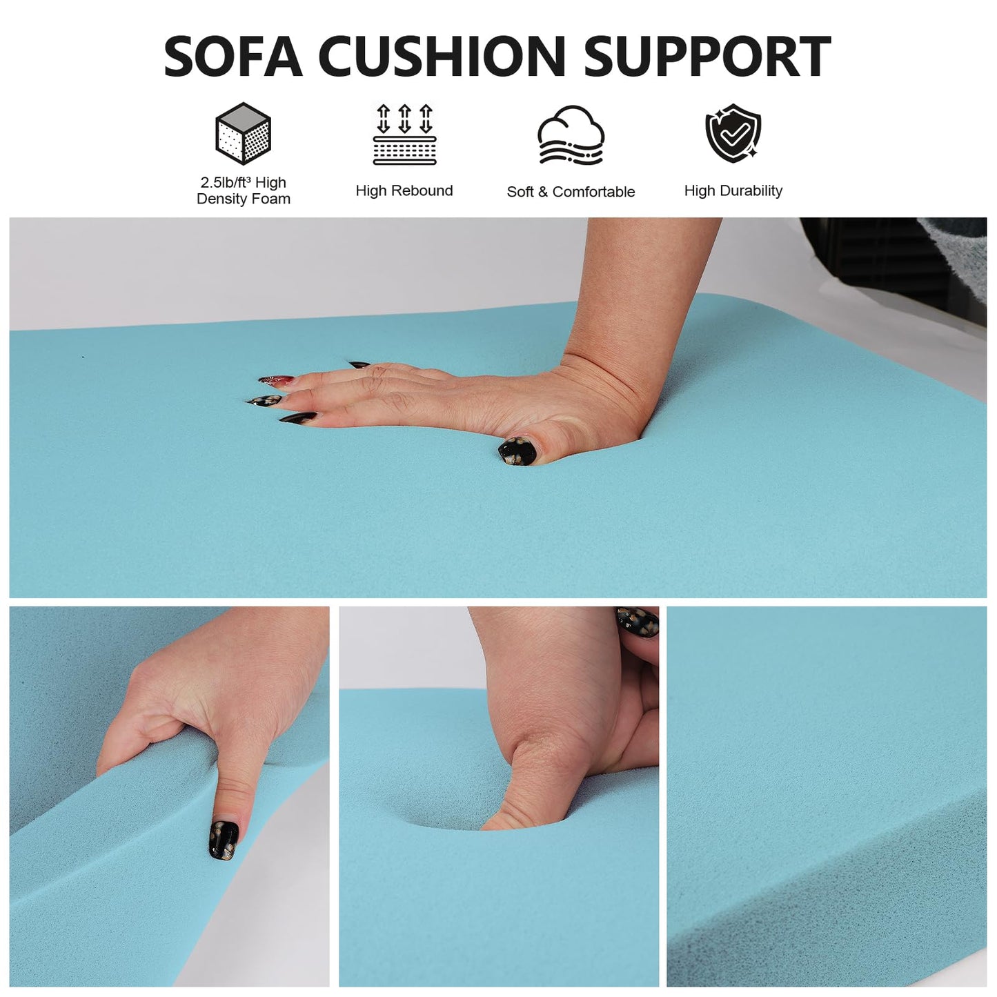 RA RUNNING ALIEN Couch Cushion Support for Sagging Seat,20"X20"X2" High Density Foam Sofa Cushion,Arched Furniture Seat Under Cushion Sag Repair for Loveseat,Blue Set of 2