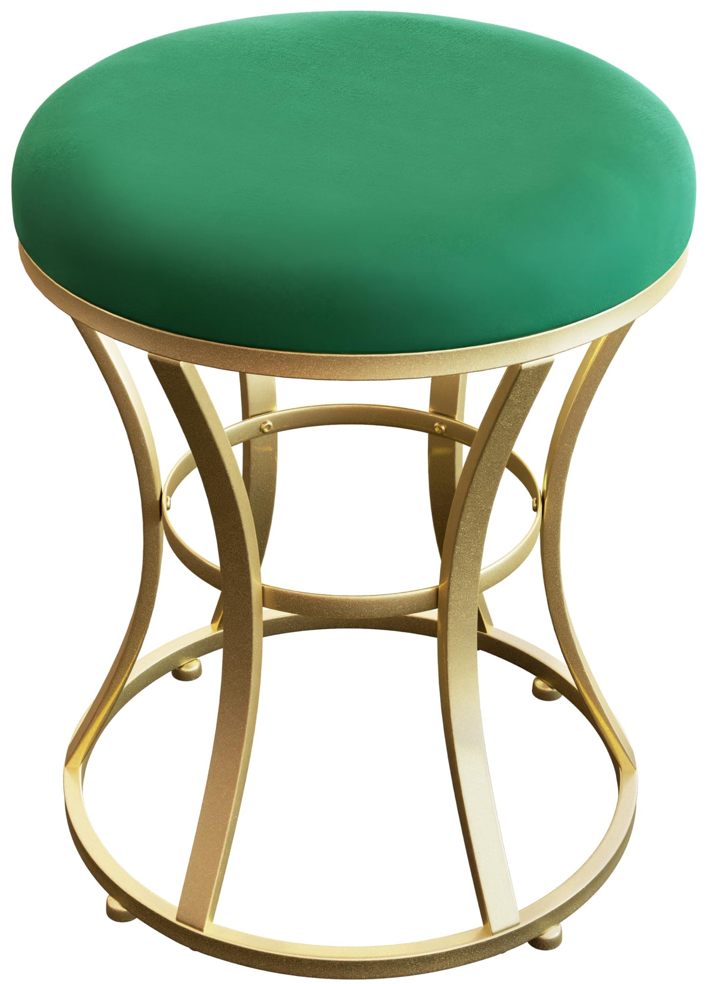 Ellensamqi Velvet Soft Modern Vanity Footstool -Round Footrest Stool Ottoman Seat Dressing with Golden Metal Leg and Sponge Filling,Upholstered Foot Rest, for Living Room and Bedroom Green