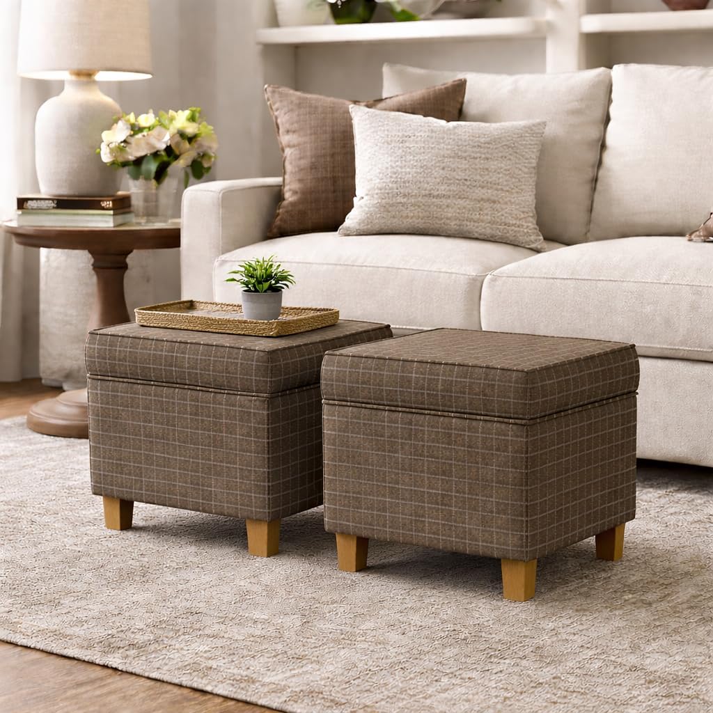 HomePop 18" Classic Square Storage Ottoman - Brown Windowpane