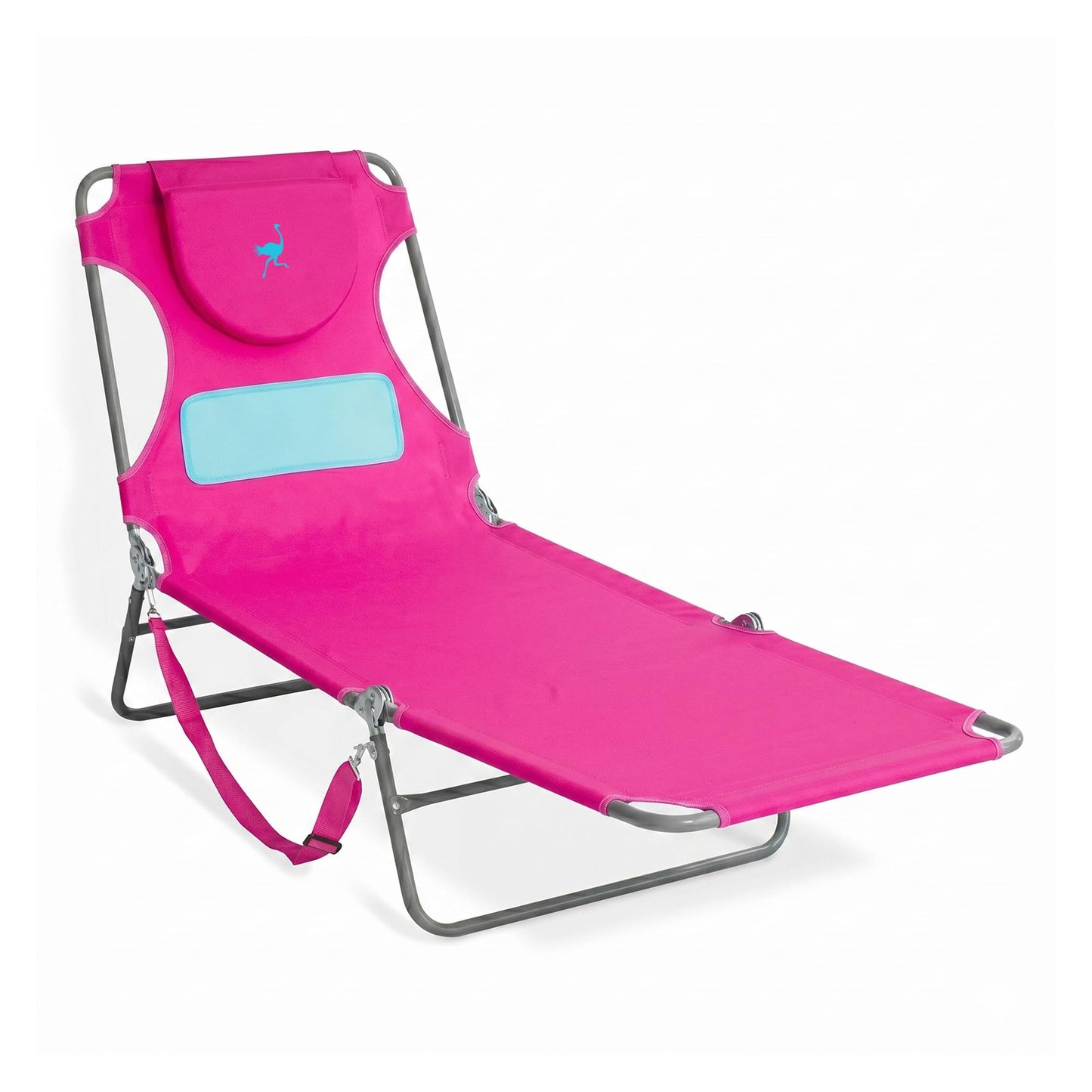 Ostrich the Ladies Comfort Lounger with Chest Support, Foldable and Portable Reclining Outdoor Patio Beach Lawn Camping Pool Tanning Chair, Pink