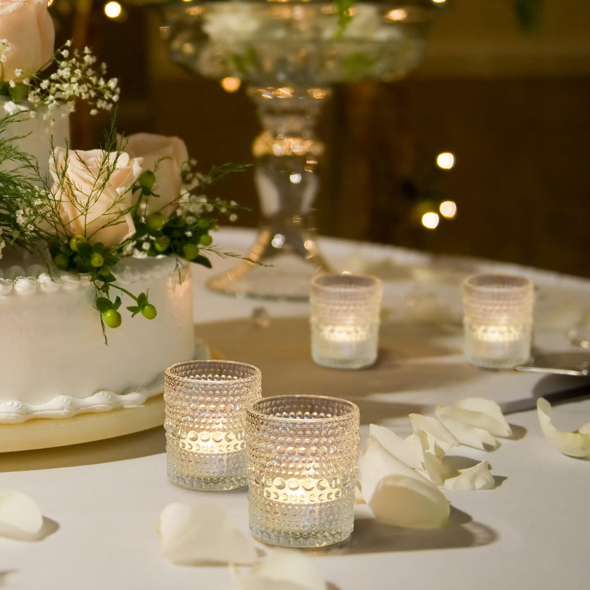 Clear Votive Candle Holders Set 24 PCS Hobnail Glass Tealight Candle Holders for Spring Decor, Easter, Weddings, Birthday Table Centerpiece Decorations