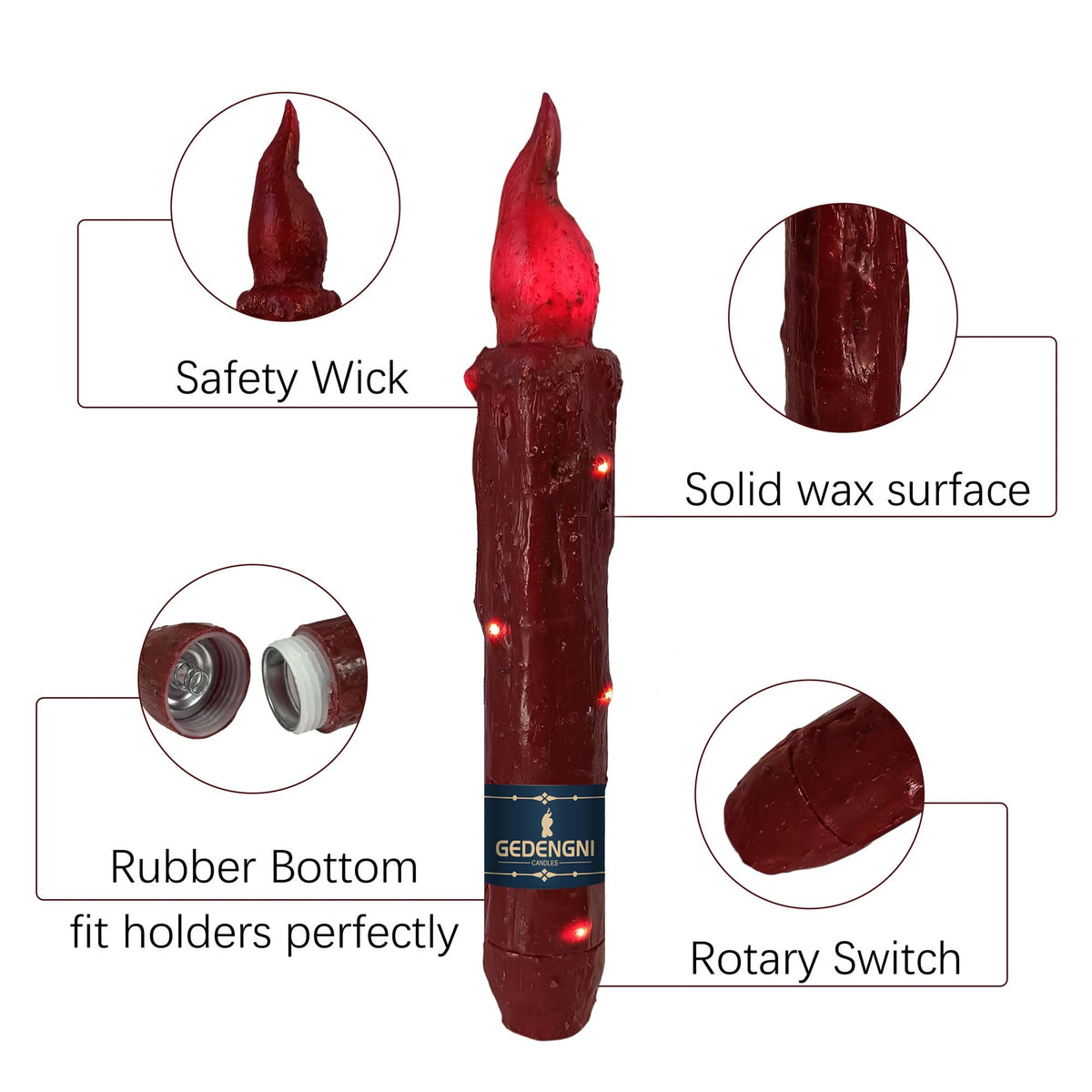 Gedengni Magical Candlesticks Flameless Taper Candle, 2pcs Red LED Tapered Candles Remote Dipped Candle 6inch Battery Chandelier for Enchanting Weddings and Harry Potter Inspired Vigils(LW4P-RE)