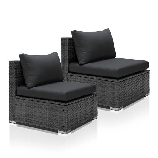 NICESOUL 29.3" High-Back Modern Luxury Patio Armless Sofa, 2-Piece Outdoor Furniture Wide Deep Seat, All-Weather Wicker Modular Sectional Seating for Backyard, Deck, Porch, Dark Grey
