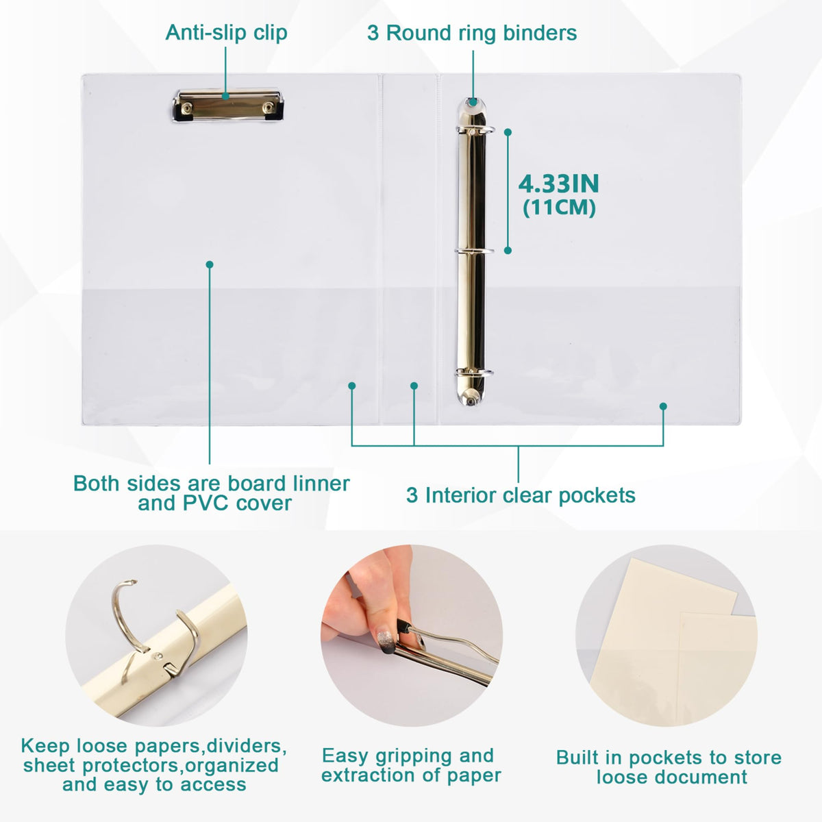 Baseball Red White Stripe Pattern Round Ring Binders 1.5 Inch Ice Cream 3 Ring Clipboard Binder for Office School Work Supplies File Folder 200 Sheet Capacity