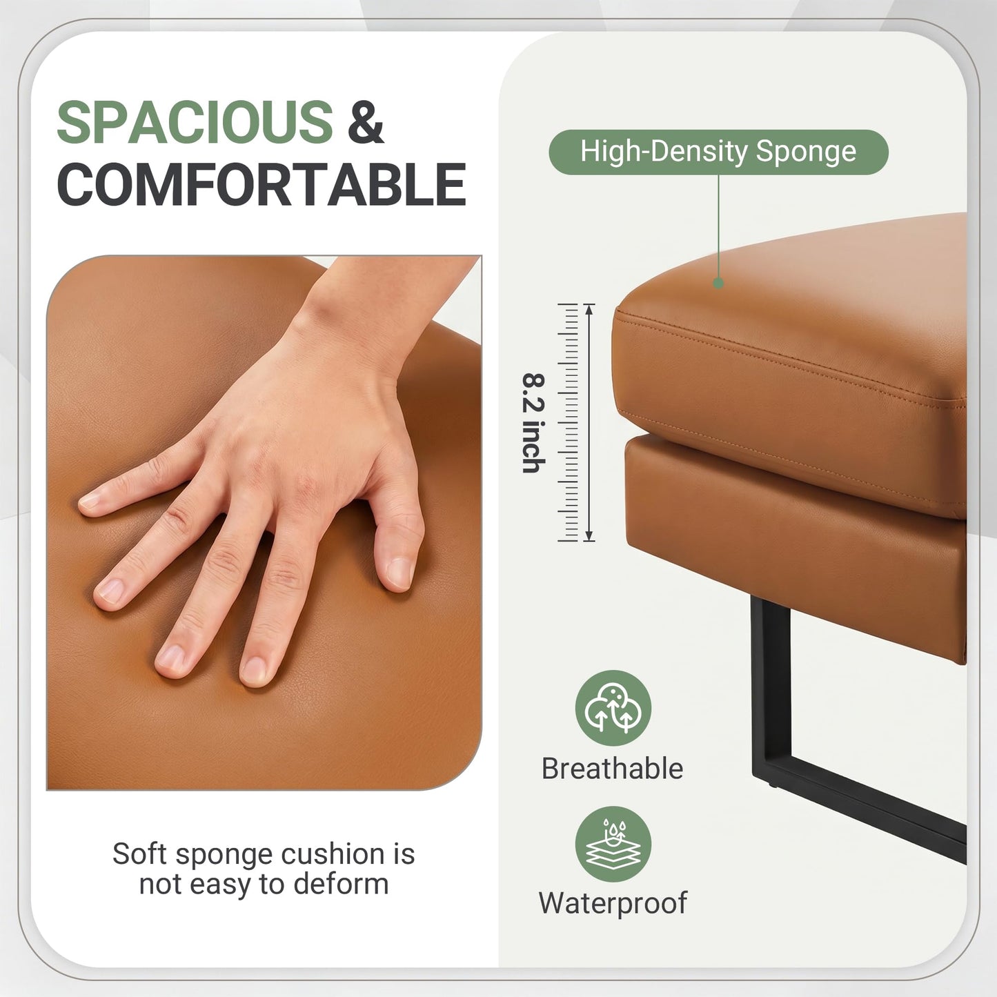 Shahoo Waiting Room Bench, Heavy-Duty Leather Reception Chairs with Metal Legs, Office Guest Chairs for Guests, Home Conference Lobby Area, 60 Inch, Brown