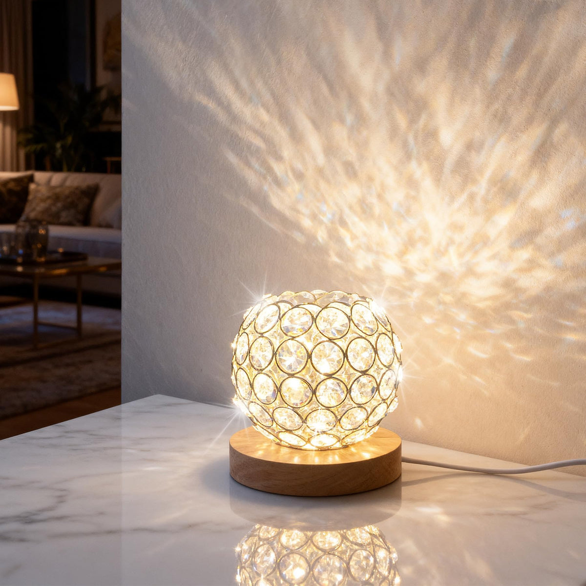 FuoiCorn Crystal Mood Table Lamp, Small Decorative Sphere Light with Voice Control - 3 Lighting Modes Ambient Lighting for Tiny Bedroom & Living Room Decor, Aesthetic Gifts for Teen Girls