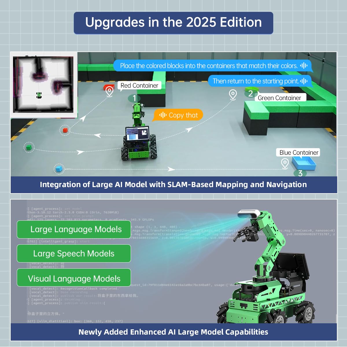 HIWONDER Robot Car with ChatGPT Large AI Model ROS2 ROS1 Education Lidar SLAM Mapping Navigation AI Vision 6DOF Robotic Arm Voice Control Smart Sorting, JetRover Ultimate Kit & Jetson Orin NX 16GB