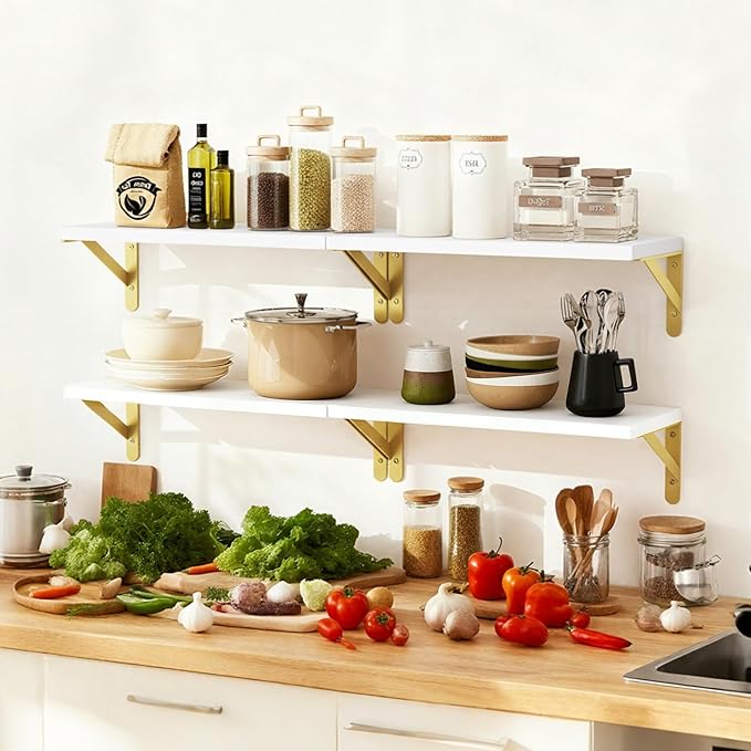 Fixwal White Shelves, Wood Wall Floating Mounted Shelves