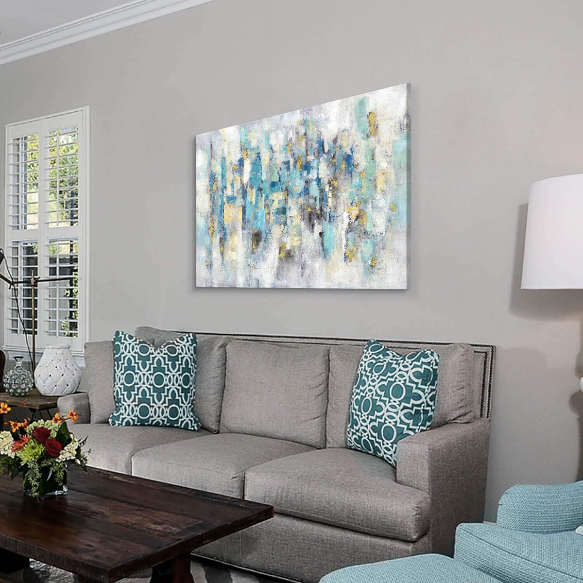 Abstract Modern Picture Wall Art: Blue Artwork Painting on Canvas for Office Living Room (45'' x 30'', Multiple Sizes)