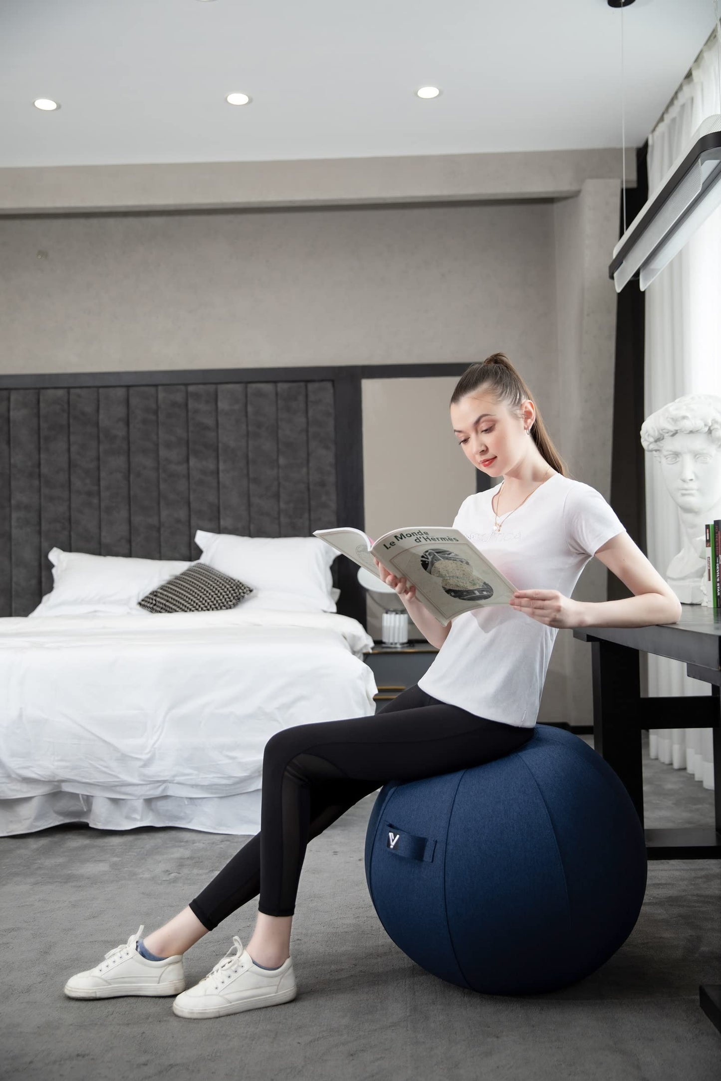 YOGIVO Sitting Ball Chair, Yoga Ball Chair Exercise Ball Chair for Home Office Desk, Stability Ball for Fitness & Pilates, Ergonomic Balance Ball Seat with Cover and Pump