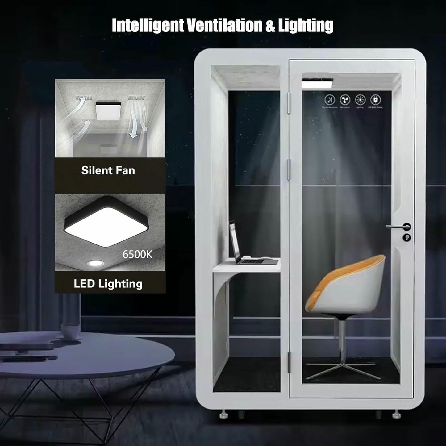 Mobile Soundproof Office Pod, Portable Movable Sound Proof Phone Booth, LED-Light Sound Proof Booth Work Pod for Office and Home, Privacy Proof Separate Room