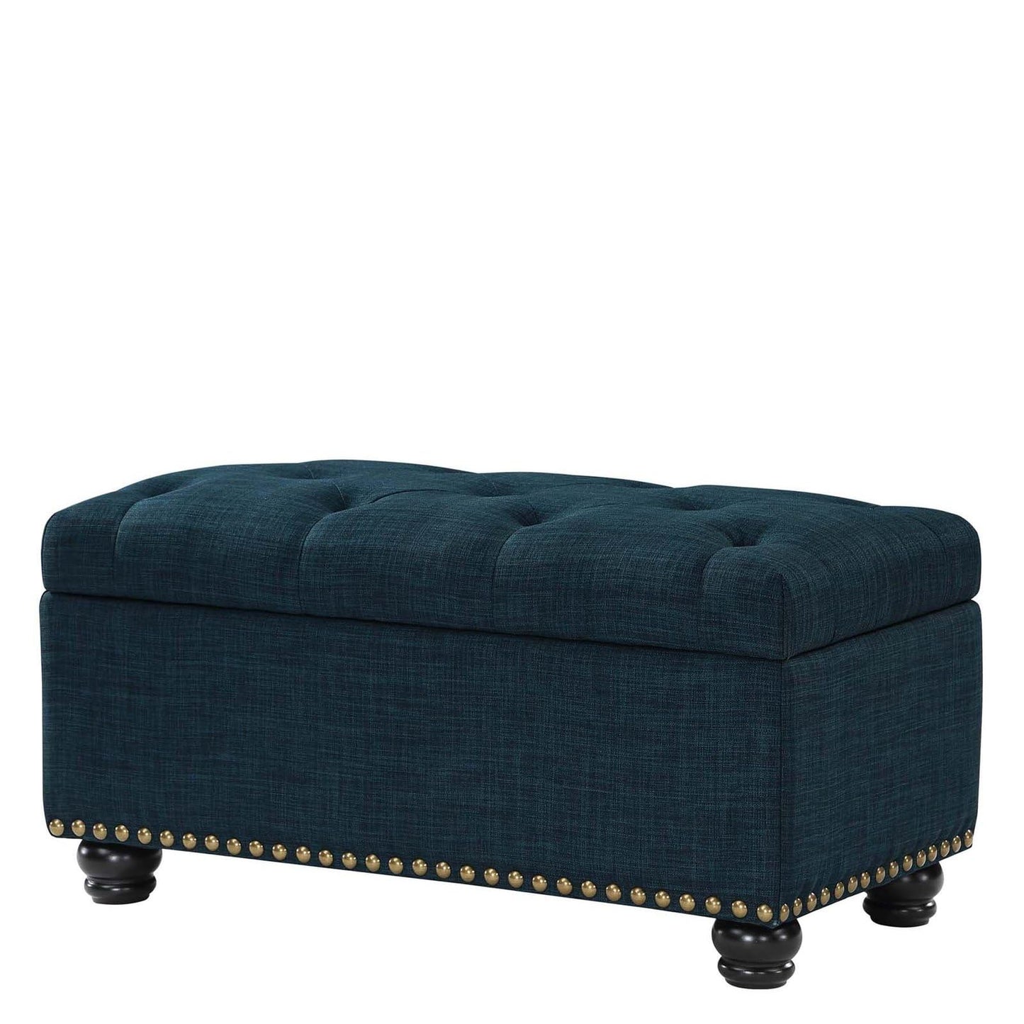 Convenience Concepts Designs4Comfort 7th Avenue Ottoman Bench 35.5" - Modern Upholstered Footstool & Seat with Hinged Lid & Storage, for Living Room, Bedroom, & Entryway, Dark Blue Fabric