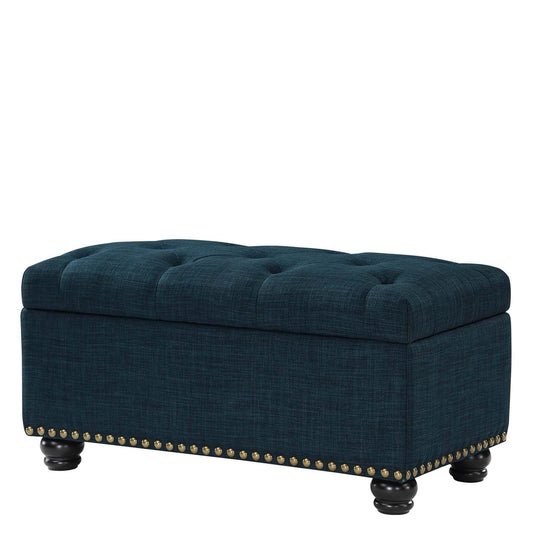 Convenience Concepts Designs4Comfort 7th Avenue Ottoman Bench 35.5" - Modern Upholstered Footstool & Seat with Hinged Lid & Storage, for Living Room, Bedroom, & Entryway, Dark Blue Fabric