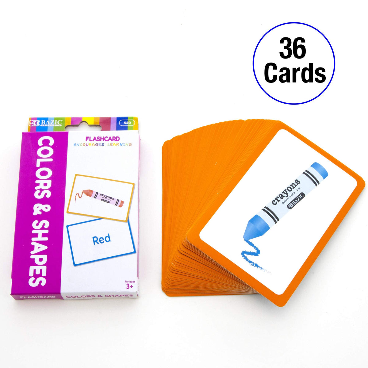 BAZIC Products Colors and Shapes Flash Cards, 36 Cards, Ages 3+, Case of 72