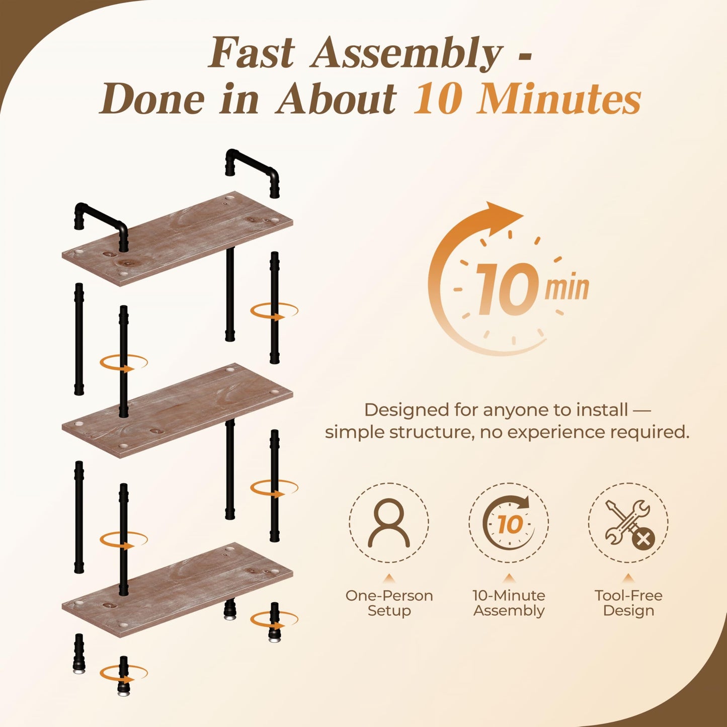 Industrial Bookshelf, Rustic Open Bookcase, 3 Tier Wood and Metal Bookshelf, Solid Pine Wood and Iron Pipe Storage Shelf Narrow Small Space Storage Shelf for Living Room Office Bedroom Kitchen