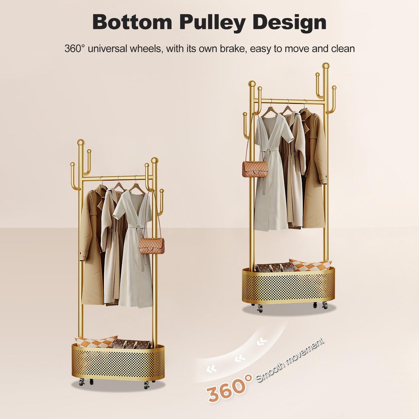 Ergocar Coat Stand. A jacket hat rack with a basket, multi -functional design. It can move stable at 360 °, suitable for placing in bed, living room and porch.