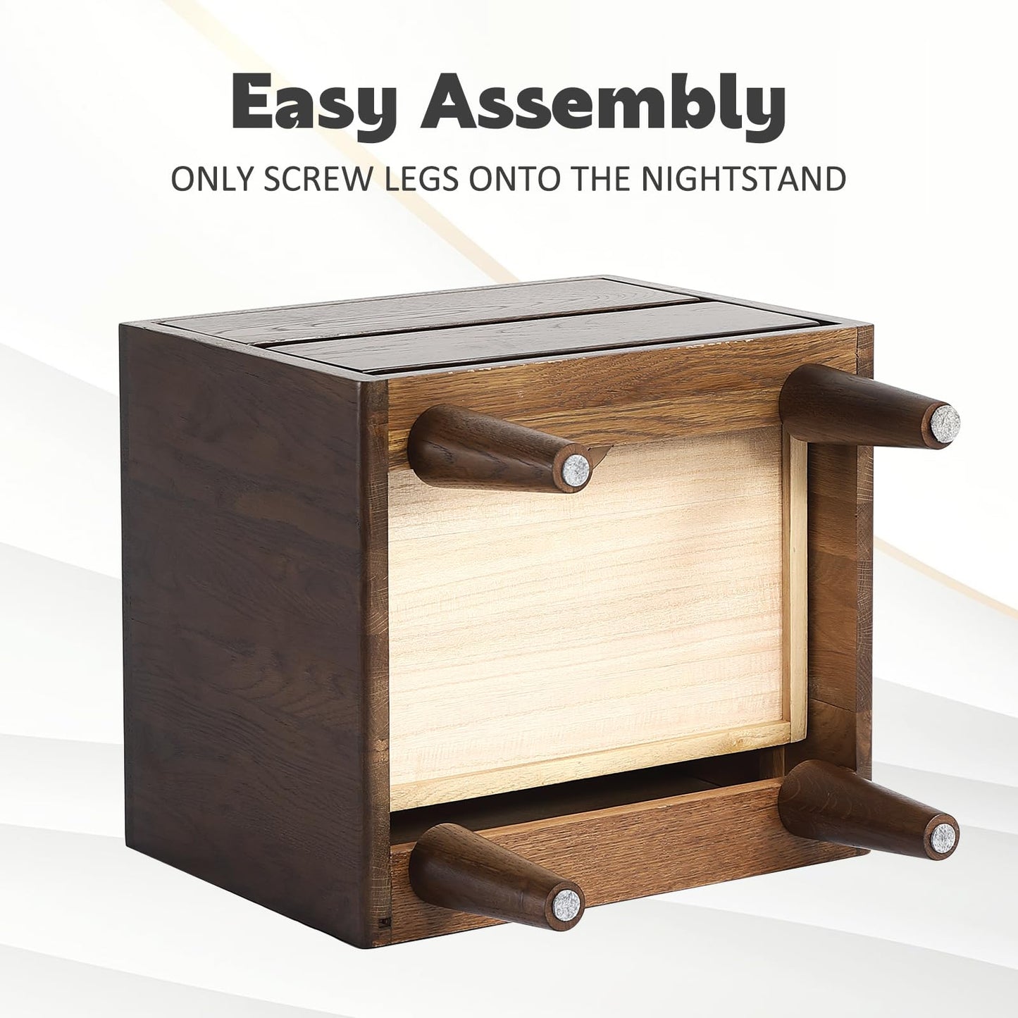 Solid Oak Wood Nightstand, Bedside Table with 2 Drawer, Mid-Century Luxury Night Stand, Modern Sofa Side End Table, Farmhouse Wooden Night Stand for Bedroom, Easy Assembly, Walnut Color