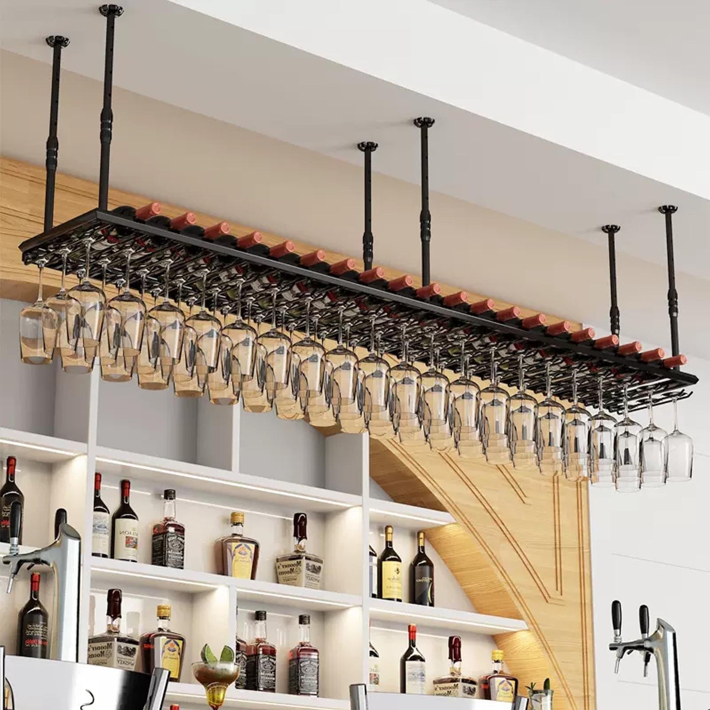 Modern Metal Hanging Wine Bottle Glass Holder, Ceiling Shelf Wine Racks for Home Bar Display, Cafe Wine Bottles Racks, Floating Storage Shelves Wine Cups Hanging Rack, wall Mounted Wine Rack