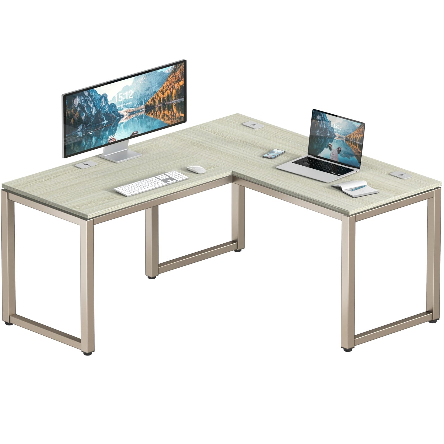 SHW 55 x 60 Inches Commercial-Grade L-Shape Corner Office Computer Desk, Maple