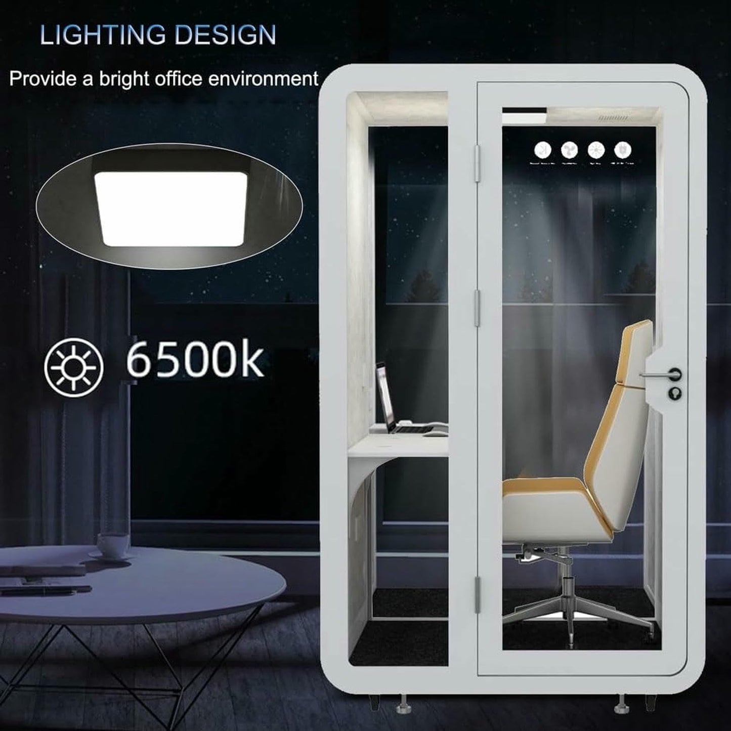 Portable Booth Modern Privacy Pod, Movable Room for Work, Office Sound Booth with LED Lighting and Desk, Modular Privacy Separate Room