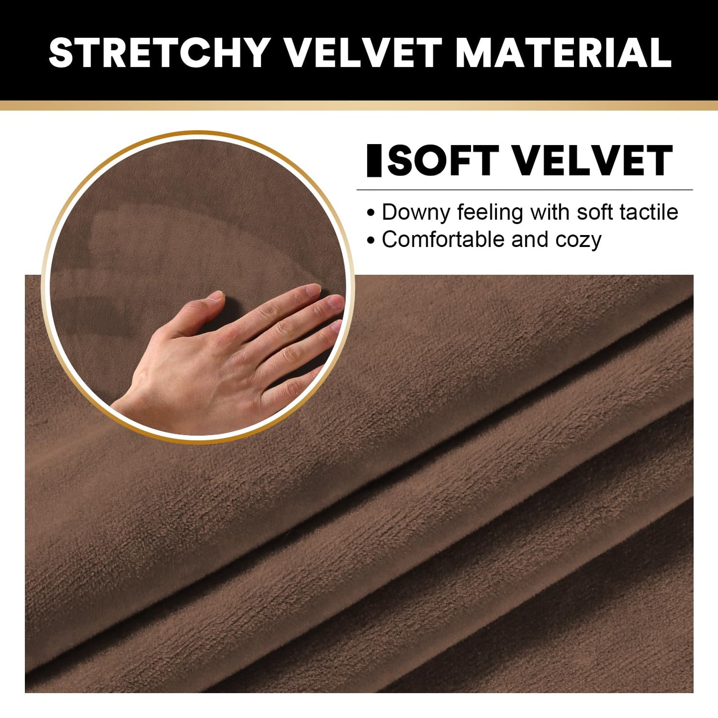 PrinceDeco Velvet Couch Cover Loveseat Covers for 2 Cushion Couch 3 Piece Sofa Covers for Dogs Washable Loveseat Covers Width Up to 72 Inch No Slip Stretch Sofa Slipcover(Medium, Caramel)
