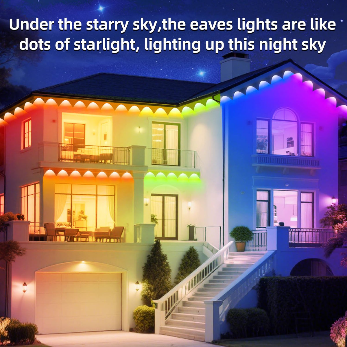 Rroetxi 150FT Permanent Outdoor Light, IP67 Waterproof LED Eaves Light, App/Remote Control Christmas Lights, Suitable for House，Patio Decor Garden Party Festival Decoration