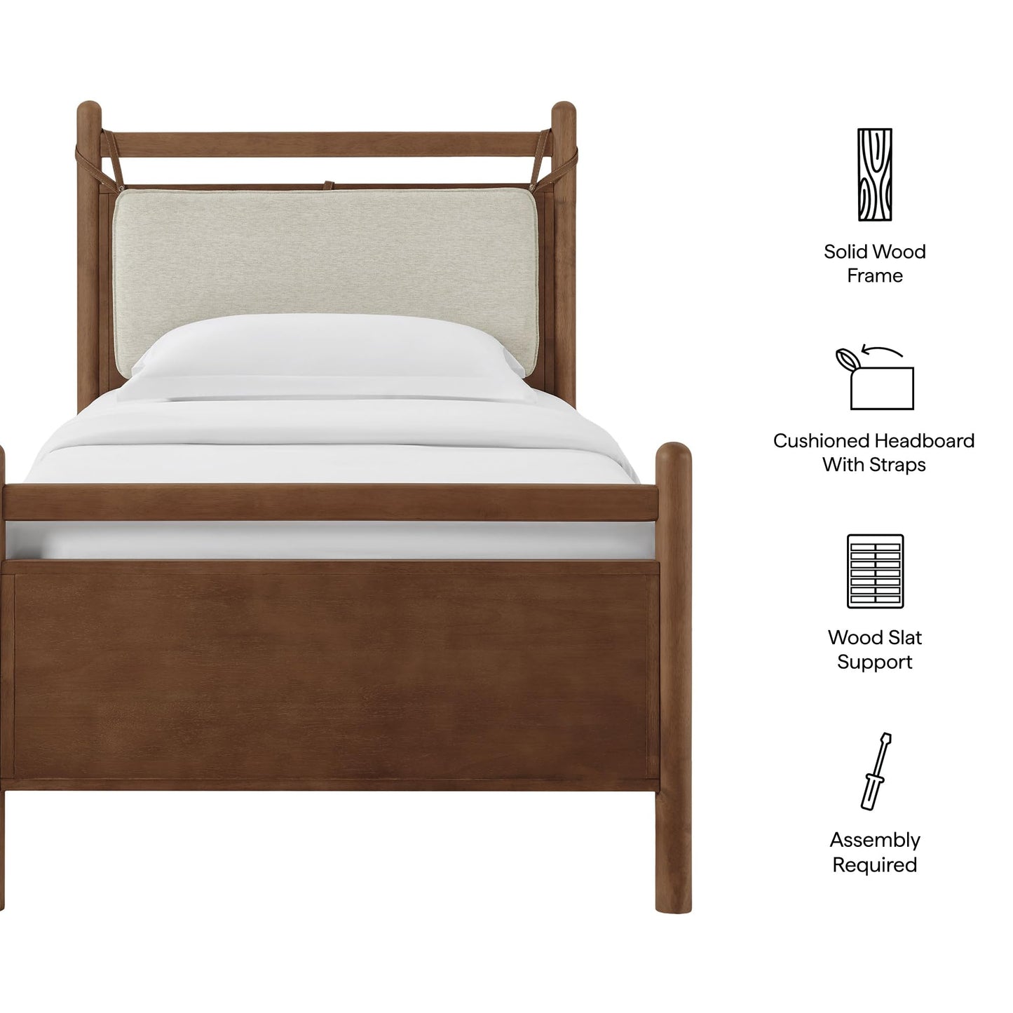 Modway Leni Twin Size Wood Platform Bed Frame in Walnut Heathered Ivory