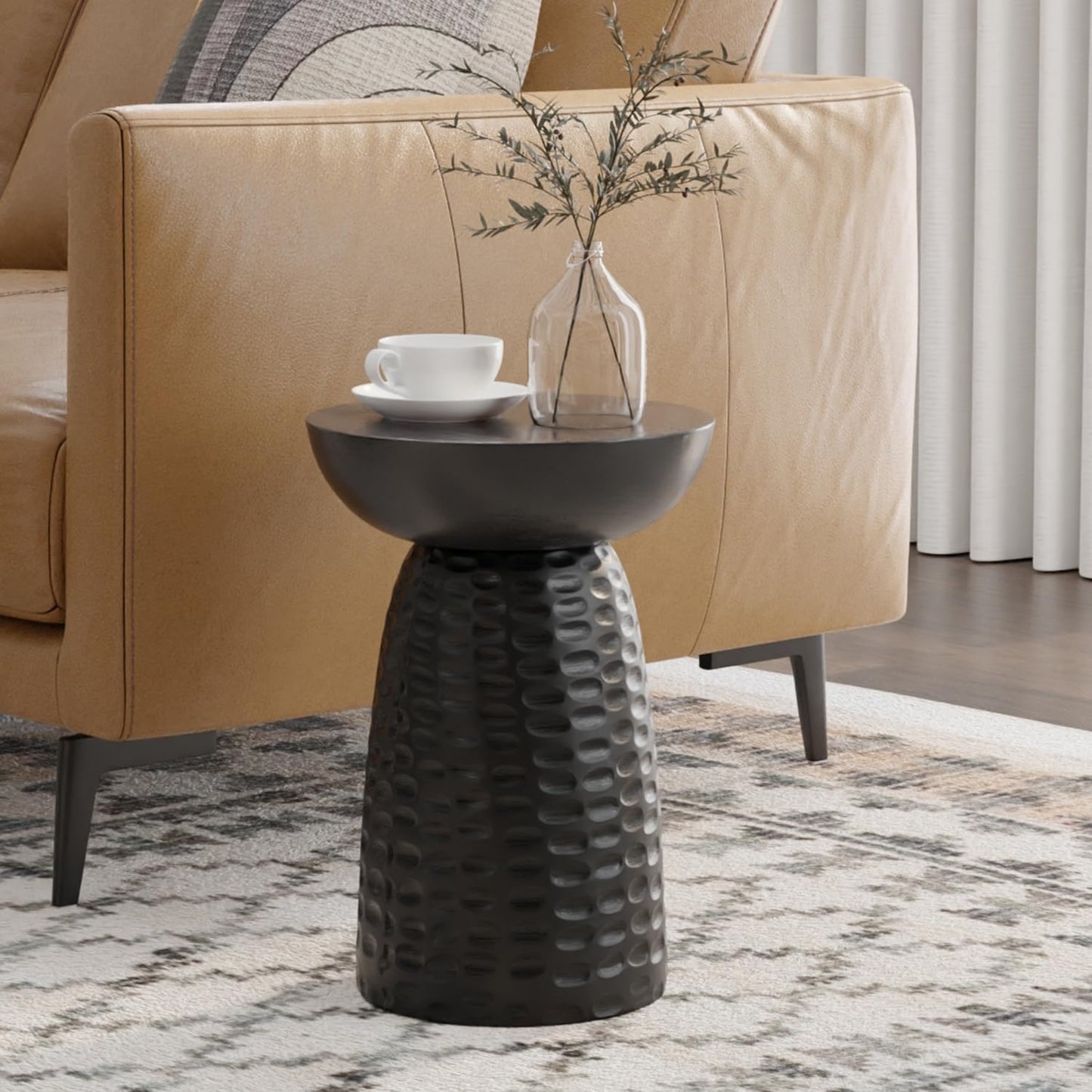 SIMPLIHOME Boyd End Table - 13" Wide x 18" High Solid Mango Wood Round Accent Table in Raven Black, Handcrafted Contemporary Nightstand or Lamp Stand for Living Room, Bedroom, or Office, Assembled