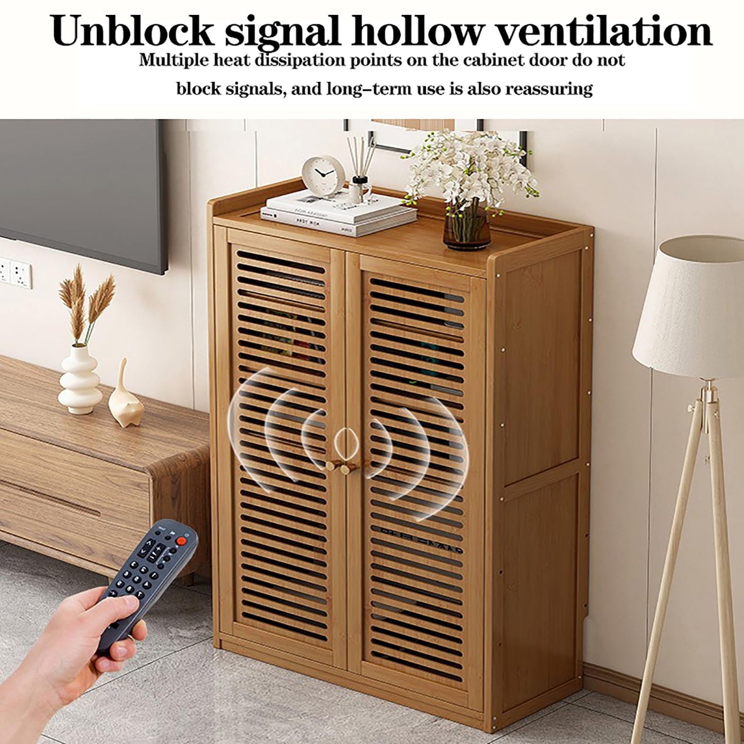 GODNOEI WiFi Router Storage Cabinet Floor Standing Modem Box, Multifunctional Concealment Organizer Wall Mountable for Home Office Living Room