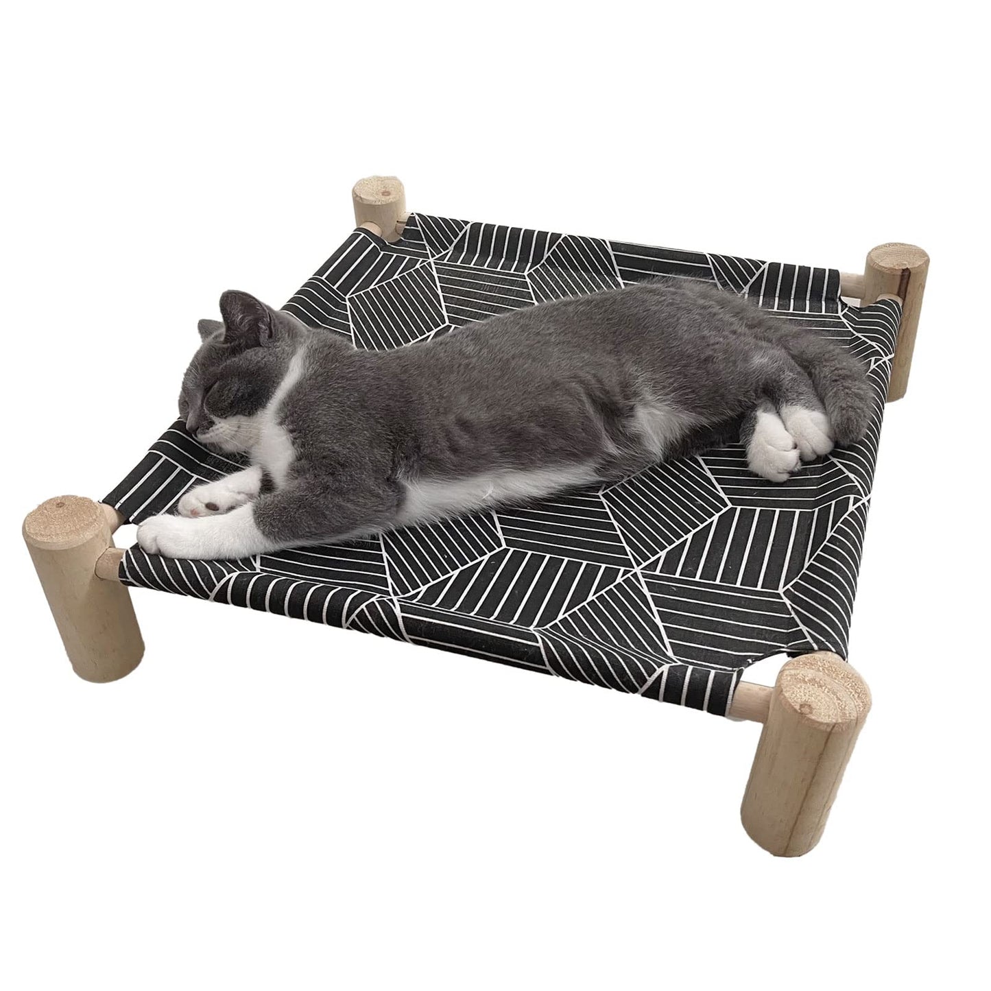 Pozico Cat/Dog Bed Hammock Cat Bed, Wooden Dog Elevated Indoor Outdoor Beds, Raised Cat Cots Furniture Pet Bed Puppy Bed Portable Breathable Mesh Cat Beds for Small Animals-Black Diamond