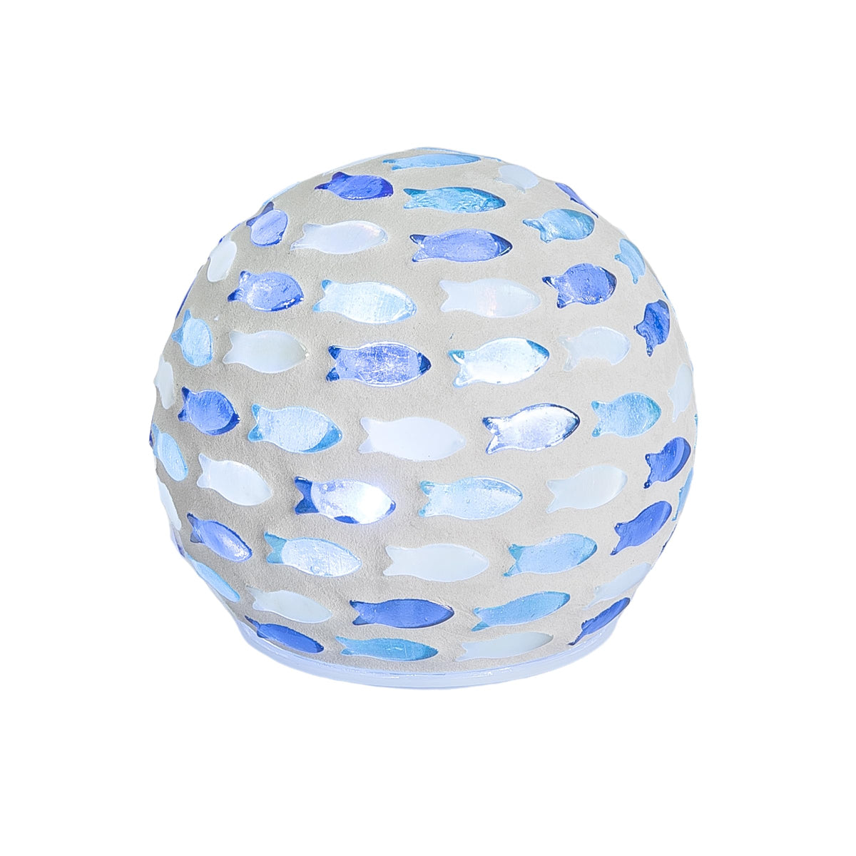 Beachcombers LED Small Mosaic Fish Ball Figurine, 4.1-Inch, Glass, Blue