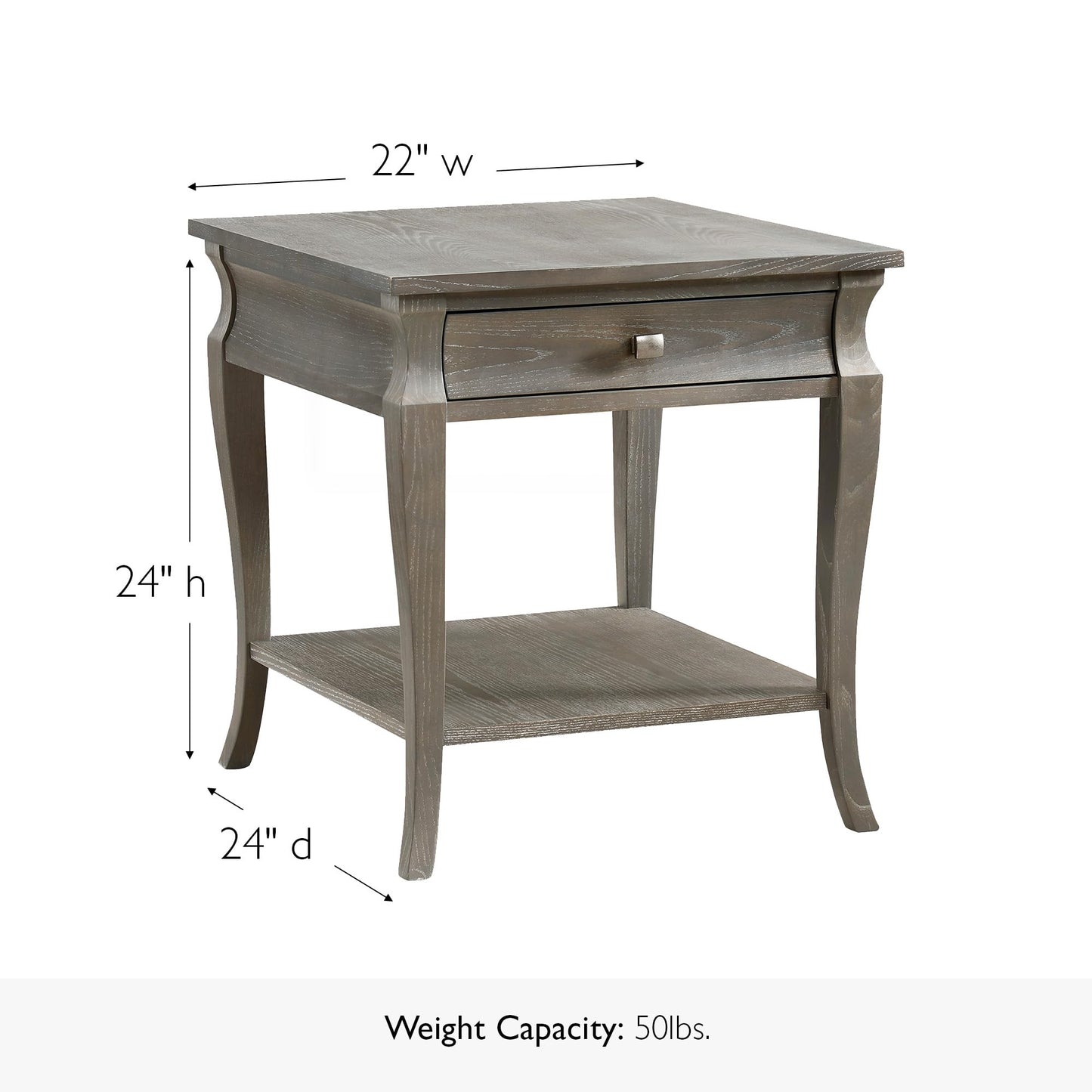 Leick Home 11607-GW Luna One Drawer Side Table and Shelf, Gray Wash