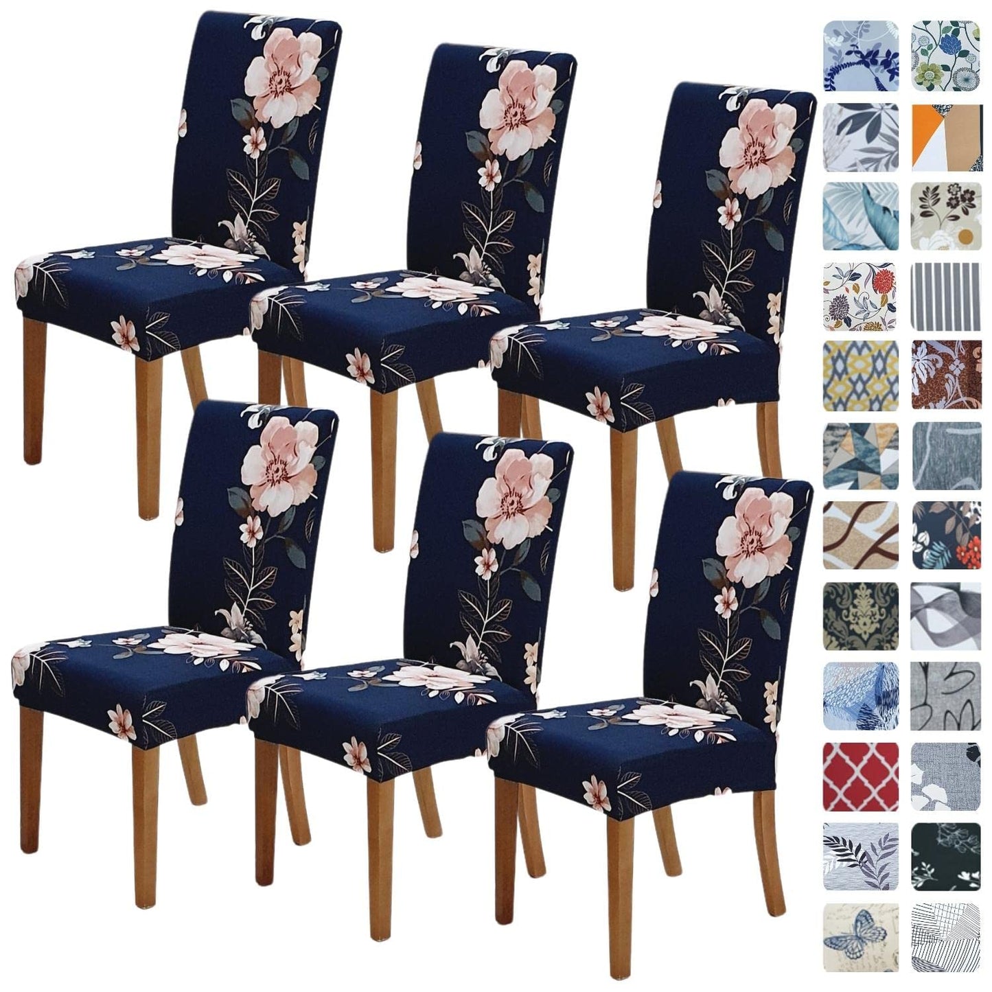 SPRINGRICO Chair Covers for Dining Room 6 Pack, Stretch Dining Chair Cover, Washable Spandex Kitchen Parsons Chair Slipcovers, Removable Seat Protector for Home or Party (Set of 6, in Bloom1)