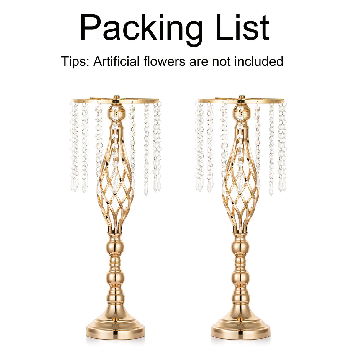 Inweder Gold Vases Centerpieces for Table: 21.7" Tall Flower Stand with Crystal Patent for Wedding Center Piece Party Event Set of 2