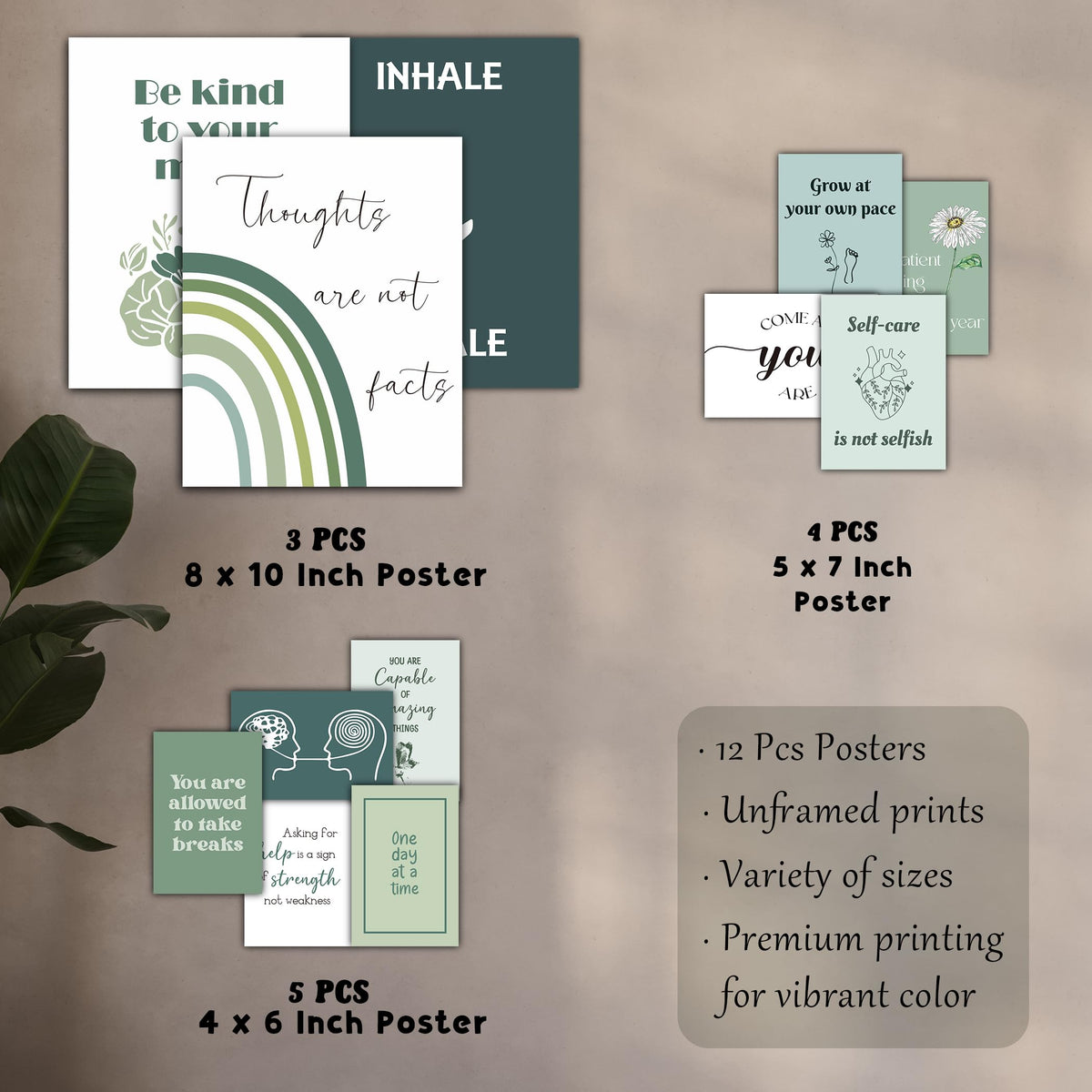 Sage Green Mental Health Posters, Mental Health Matters Poster, Therapy Office Decor (UNFRAMED)
