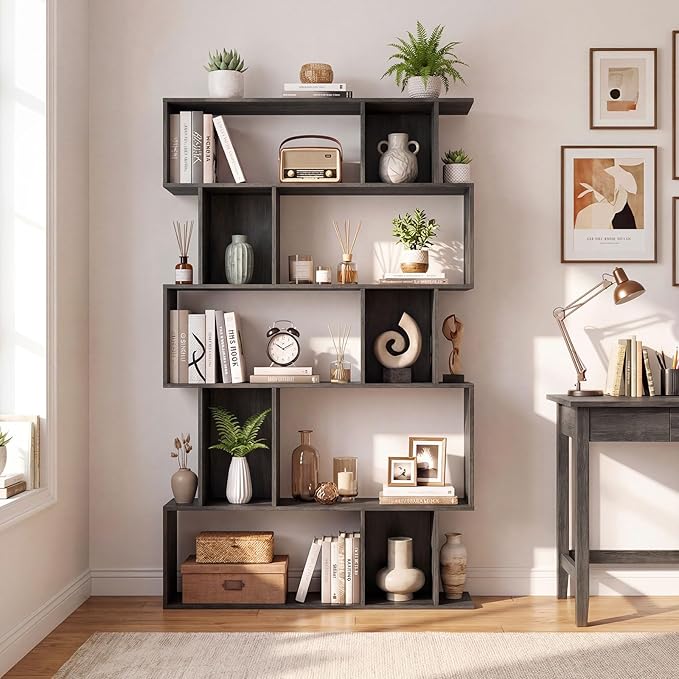 Giantex 5-Tier Bookshelves Set of 2, 10-Cube Geometric Bookcase