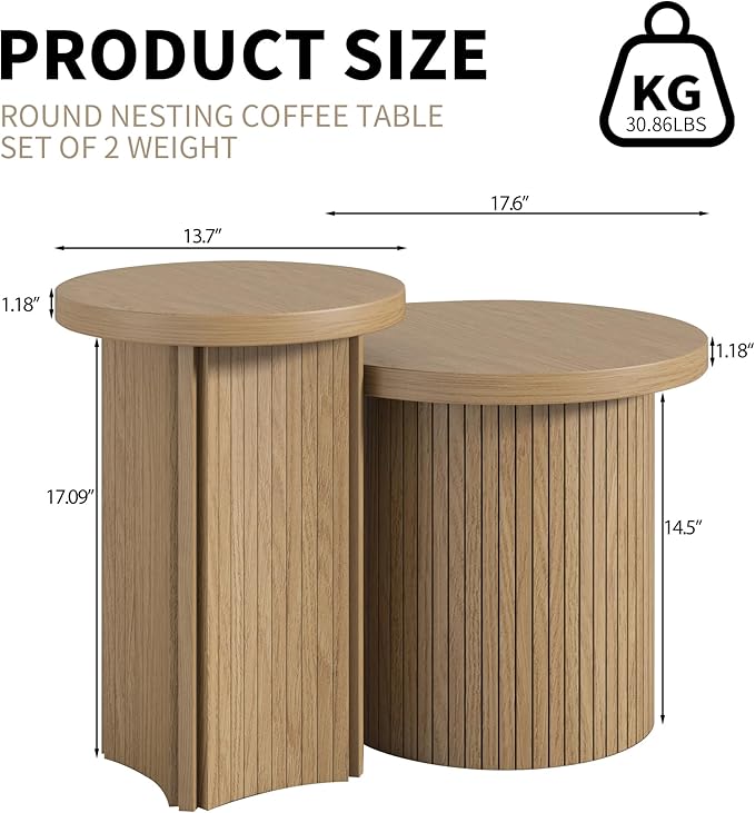 Set of 2 Nesting Coffee Tables Farmhouse, Round Coffee Tables Living Room