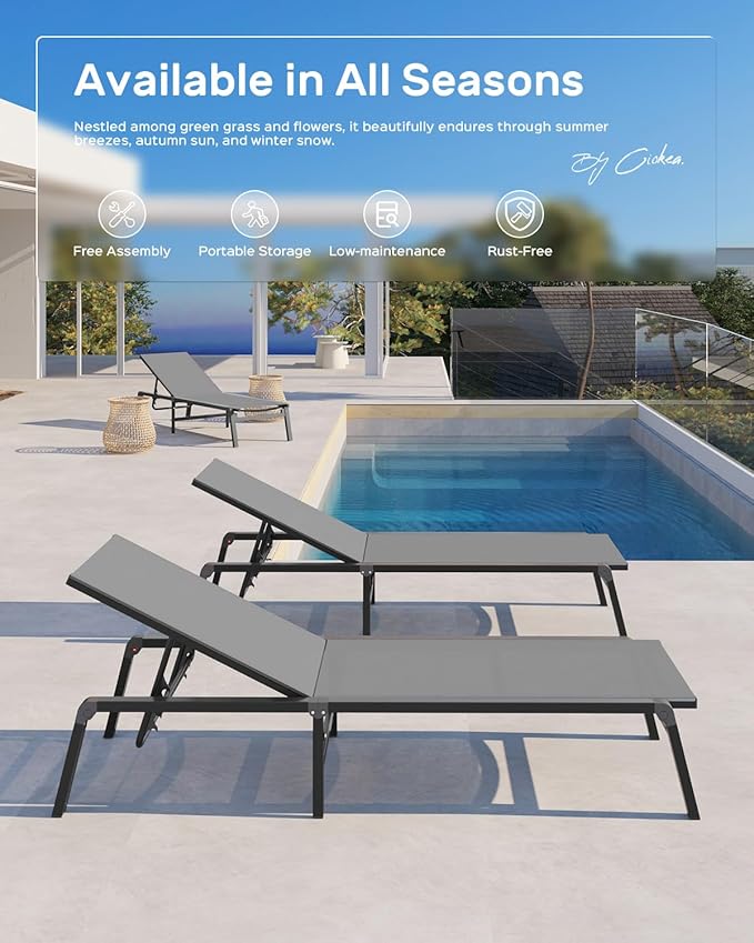 Ciokea Patio Chaise Lounge Chair, Foldable Lounge Chair