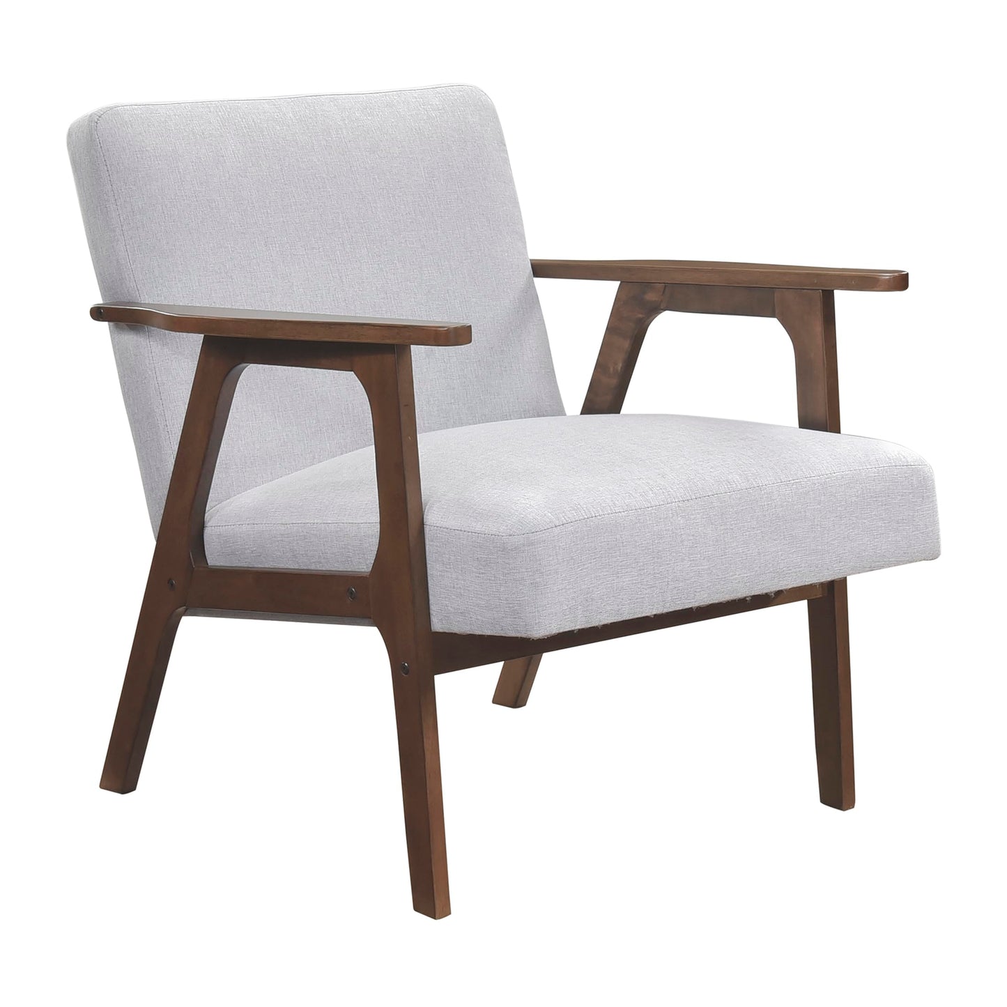 Lexicon Mid Century Modern Accent Chair, Upholstered Lounge Armchair, Single Sofa Seat, Brown Finish Solid Wood Framed Comfy Side Chairs for Living Room/Bedroom/Office/Waiting Area, Gray