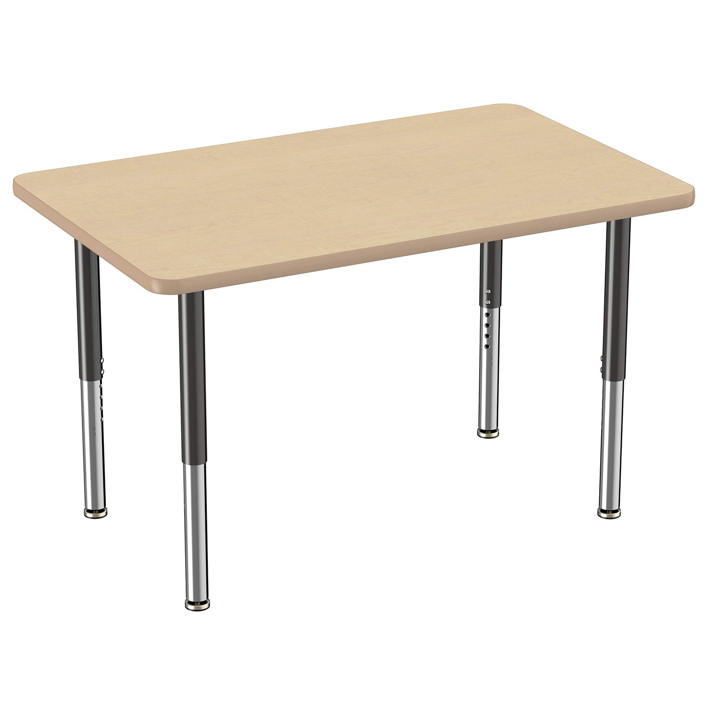 Factory Direct Partners FDP Mobile Rectangle Activity School and Office Table (30 x 48 inch), Super Legs with Glides and Casters, Adjustable Height 19-30 inches - Maple Top and Maple Edge